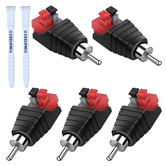 RCA to Speaker Wires Adapter, 6Pcs RCA Connector Male Plug to Spring Press Solderless Converter, Audio/Video Phono Speaker Wire to R-C-A Adapter R-CA Male to AV 2 Female, 6 Packs