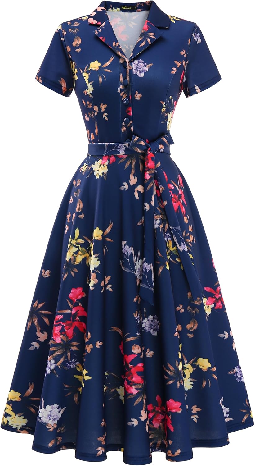 Wedtrend Women's Vintage Tea Dress, Short Sleeve Cocktail Party Dress Work Church Casual Dress