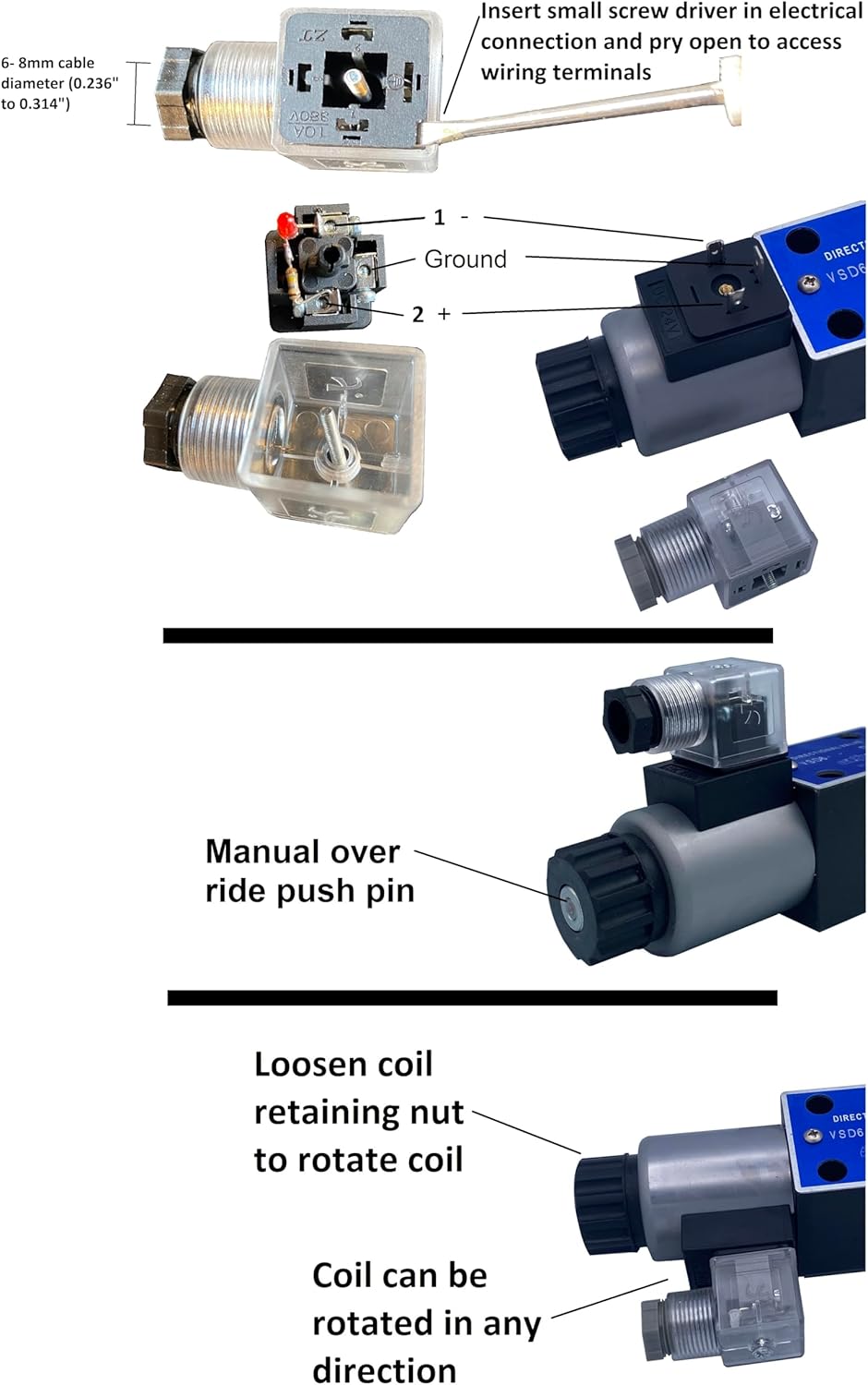 Hydraulic Electrical Solenoid Valve with manual override: 21 GPM: 4560 psi: 12VDC 24VDC 110VAC D03 (NG6) Mounting VSD6-M series (H-Open -All Ports Open to Tank in Center, 12VDC)