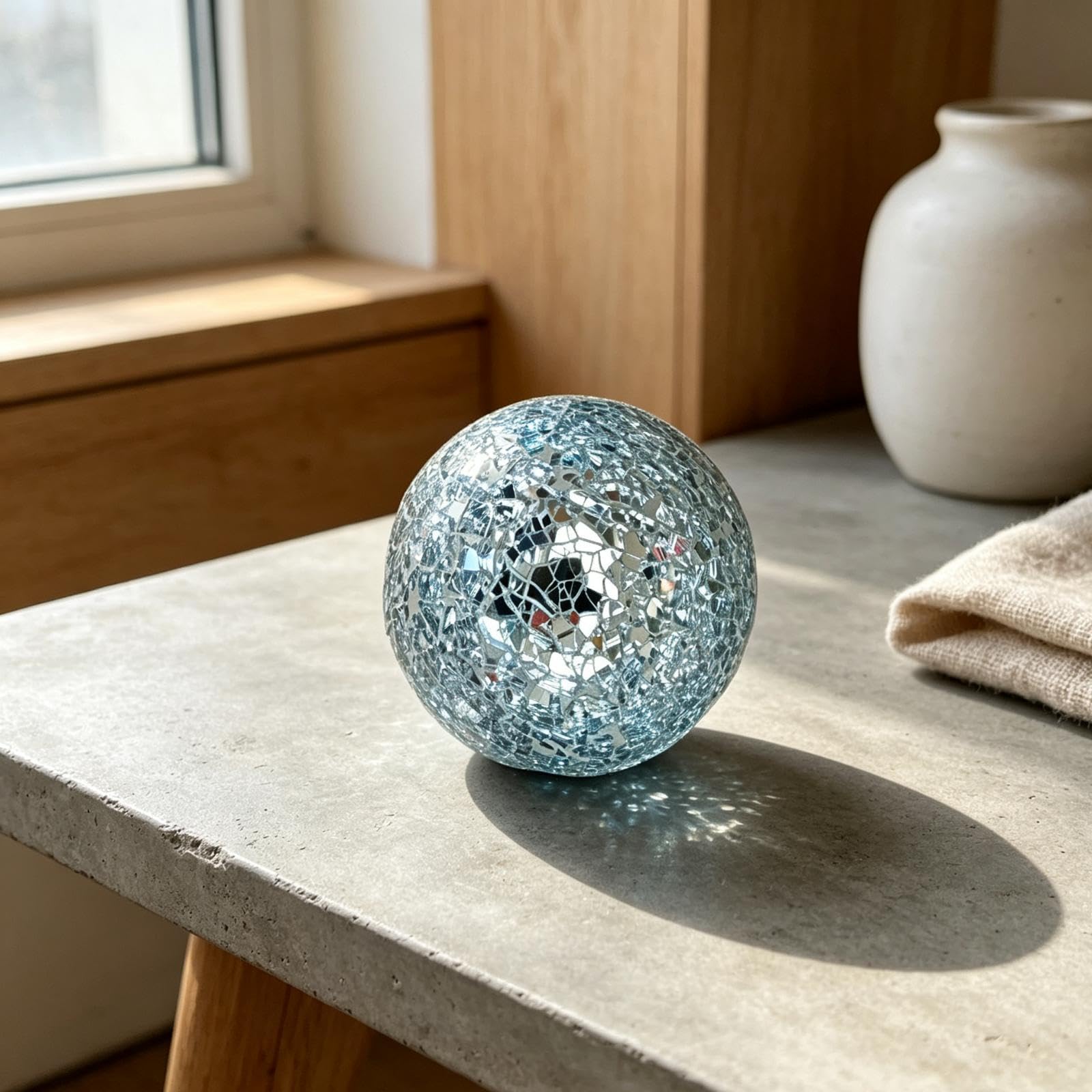 Lot de 6 Boules de Mosaïque Sphériques En Verre Craquelé, Idéales pour Décorer Un Bol, Un Vase Ou Une Table. Légères et En Verre, Elles Conviennent Pa, Argent Blanc