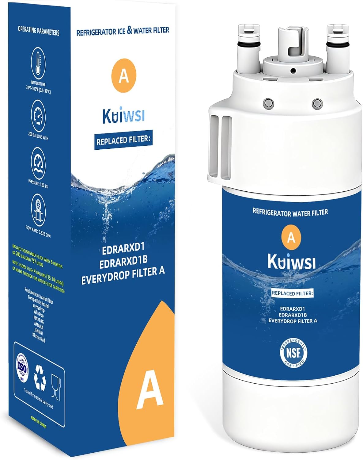 Water Filter A Replacement for Whirlpool WRMF3636RZ00, WRSF5536RZ00, WRSC5536RZ00, WRFF3536SZ, KitchenAid KRFC136RPS00, KRSC536RPS00, Maytag MRFF4236RZ, MRSF6636RZ00, 1PACK