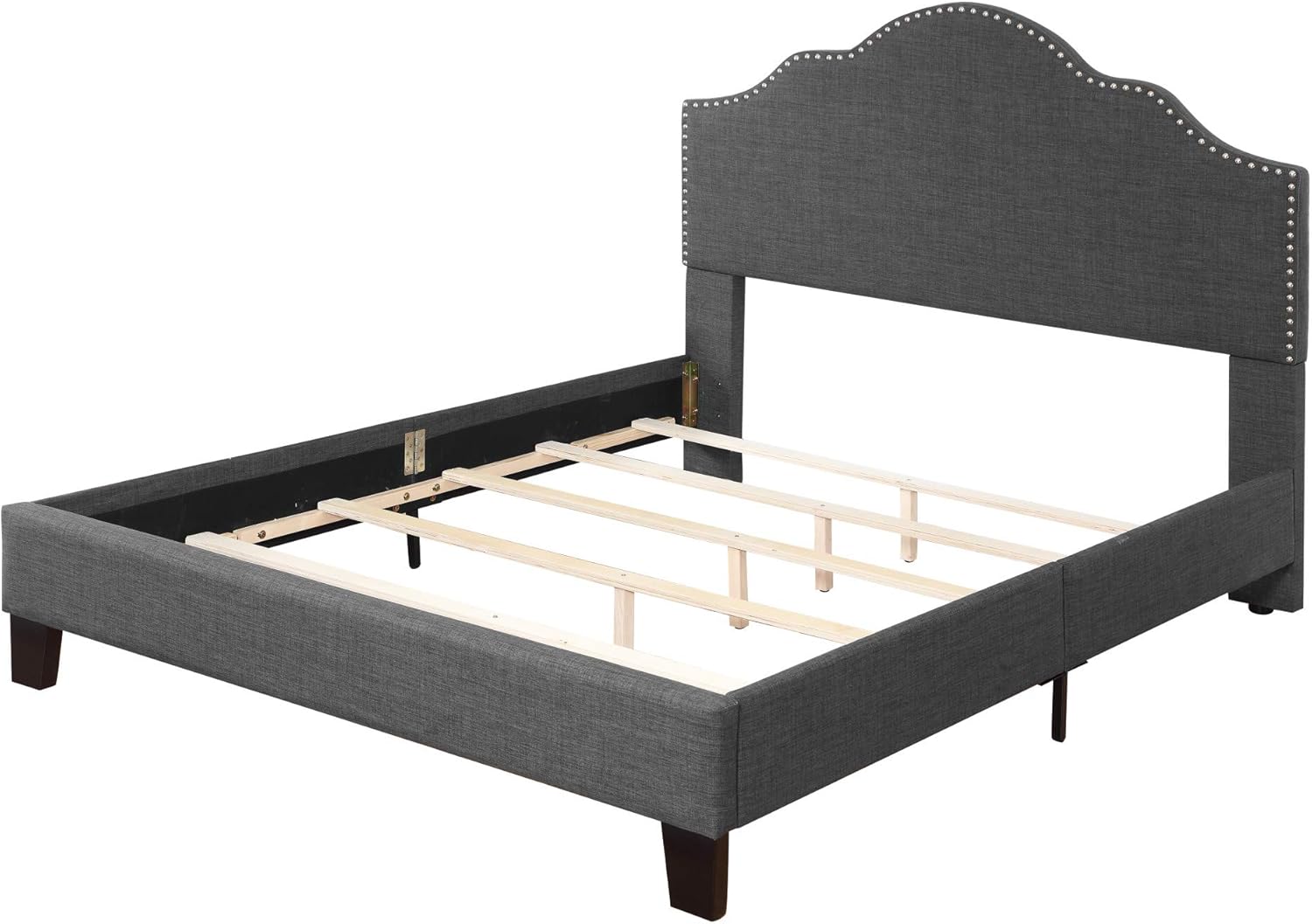 Wallace & Bay Kirby Upholstered Bed with Nailhead, Queen, Dark Gray