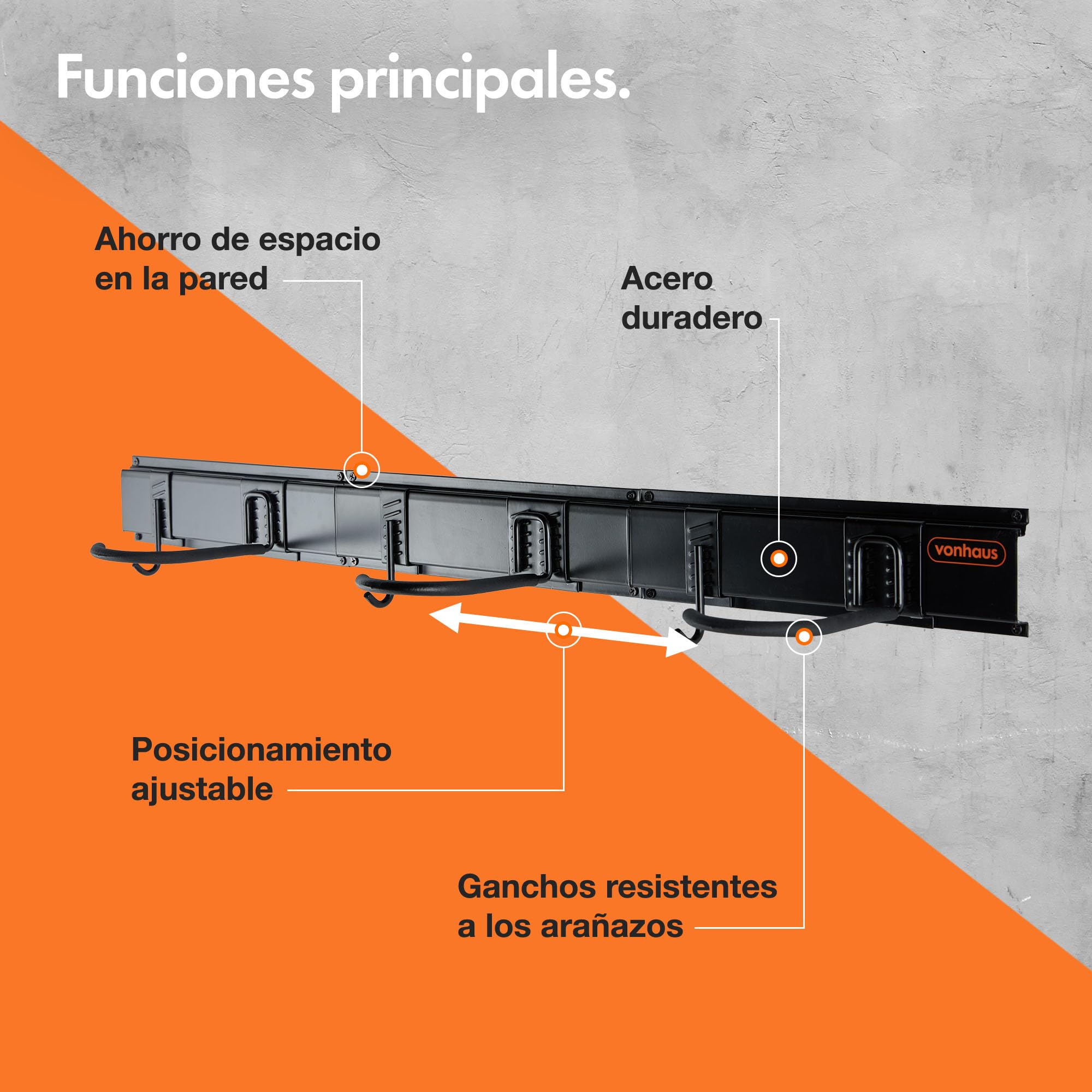 VonHaus Soporte de Bicicletas Pared Vertical – Colgador Pared 3 Bicis y 3 Cascos – Cuelga Bicis de Pared para Organizar Garaje – Soporte de Pared Bicicletas de Montaña o Carretera