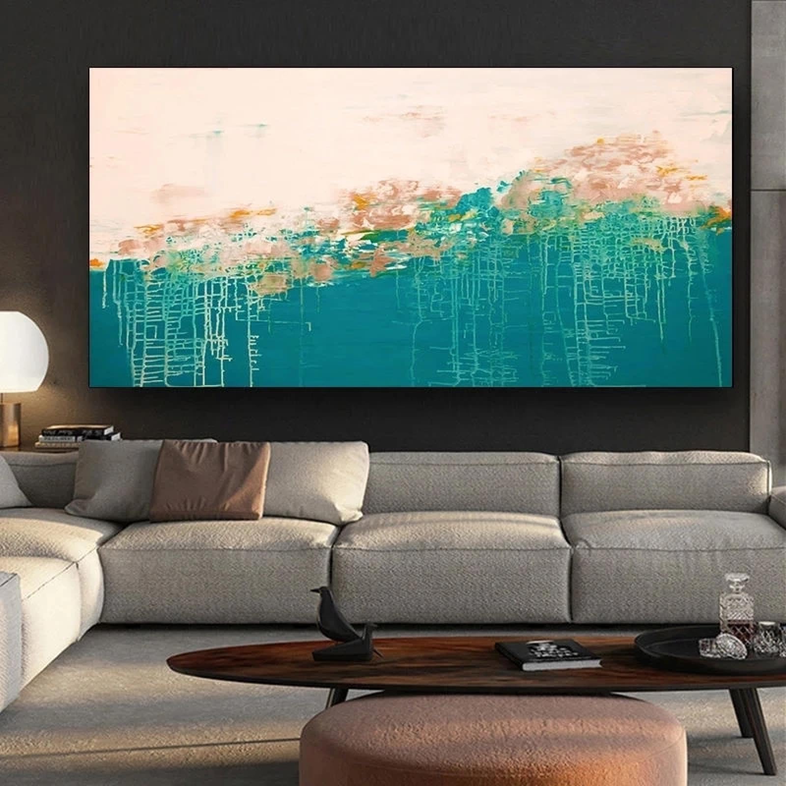 Peinture abstraite aquarelle bleu lac XINBAO sur toile premium 80x160 - 7