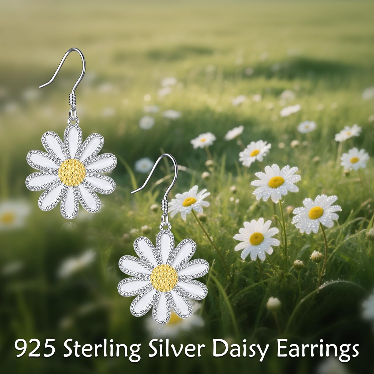 KZX Daisy Drop Dangle Earrings 925 Sterling Silver Daisy Earrings for Women White Flower Hook Dangle Chrysanthemum Drop Jewelry Gifts for Wife Birthday Wedding Christmas - Image 4