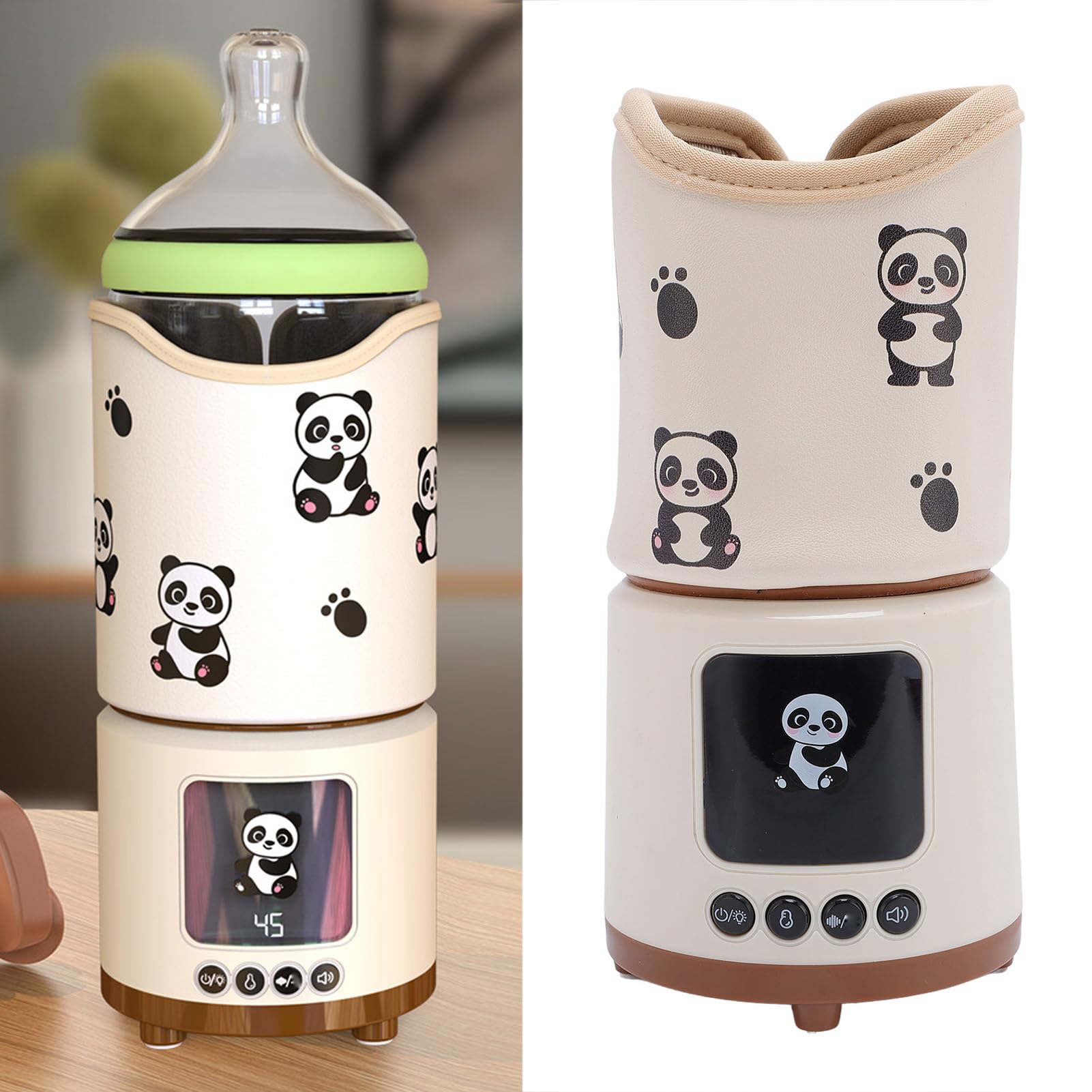 Asixxsix Scaldabiberon a Rumore Bianco, Scaldalatte Intelligente Multifunzionale a Temperatura Costante con Timer per Latte Materno e Biberon, Design Portatile per Uso Esterno (PANDA)