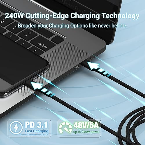 Miniatura 2 de Cable USB C a USB C de 240 W de 1.6 pies PD3.1 tipo C a tipo C, cable de carga rápida compatible con MacBook Pro Air iPad Pro 12.9 11 Air Mini,