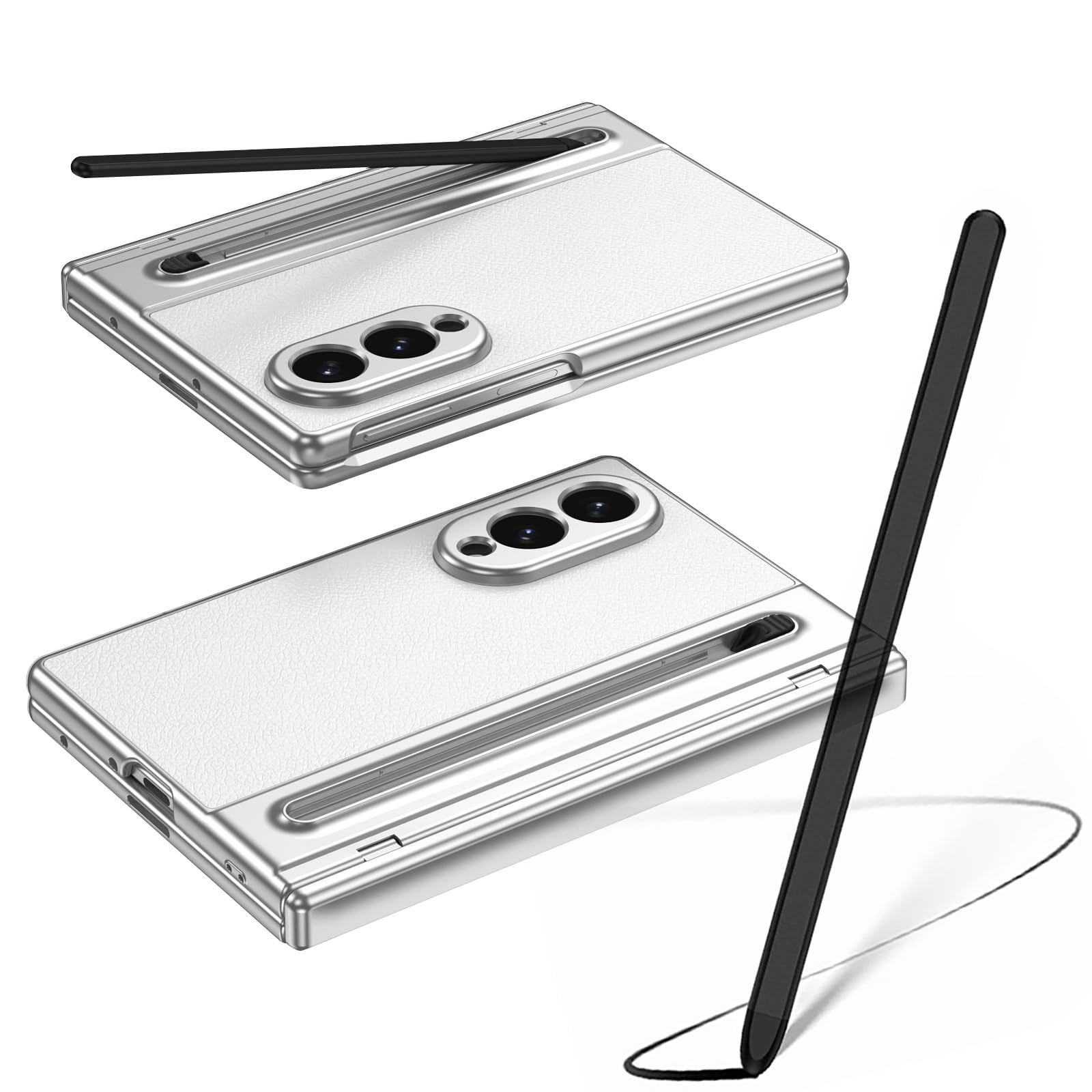 Etui do Galaxy Z Fold 8 Wide z rysikiem, Z Fold8 szeroka osłona z przednią osłoną ekranu + gniazdo na rysik S, skórzane etui do Samsung Galaxy Z Fold8 Wide z ochroną zawiasów, białe