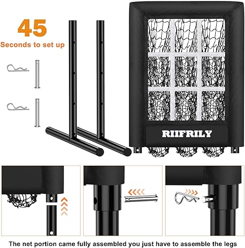 Miniatura 7 de Red de lanzamiento de béisbol resistente de 9 agujeros con bolsillos para objetivos de lanzamiento, zona de huelga de tamaño regulador, equipo de