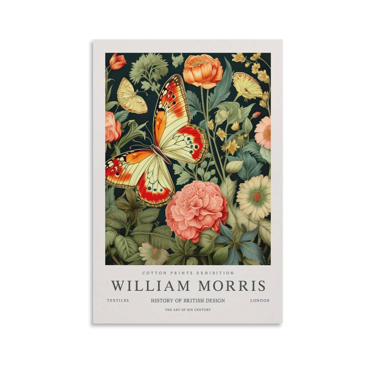 William Morris Vintage Butterfly Floral Plant Posters & Prints Canvas Wall Art Farmhouse Gallery Aesthetic Room Decor For Bedroom Bathroom 12x18inch(30x45cm)