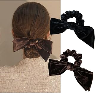 ヘアゴム シュシュ ベロアリボン 2枚セット ヘアアクセサリー 小顔 かわいい 上品 秋冬 大人 おしゃれ レディース 結婚式 2次会 卒業式 入学式 入園式 ブラック コーヒー