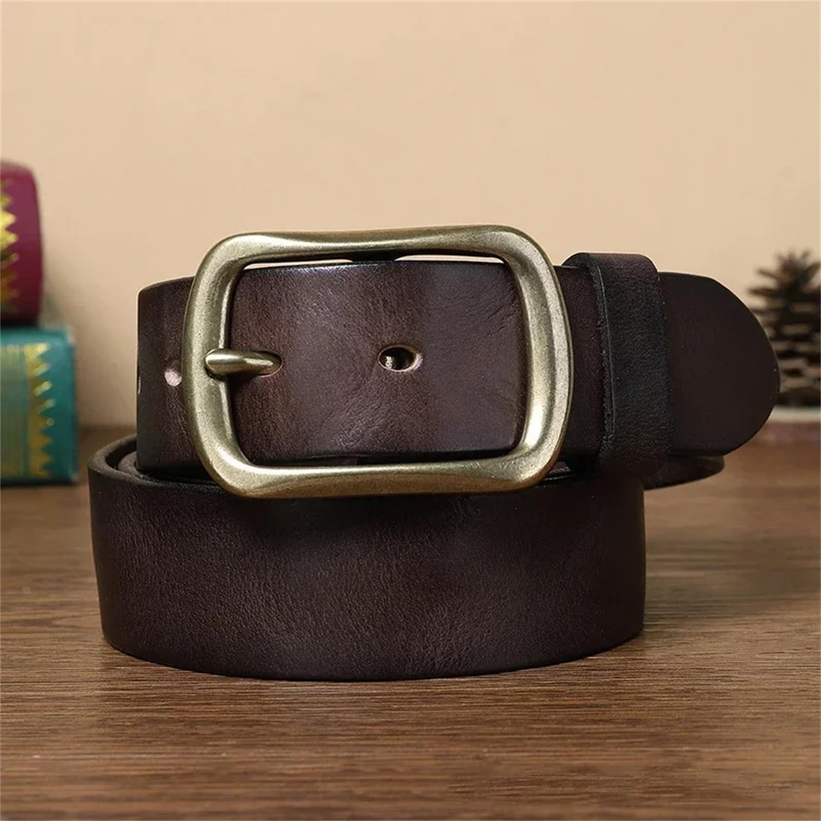 Ceintures en cuir véritable for hommes, avec boucle en cuivre, for jeans et affaires