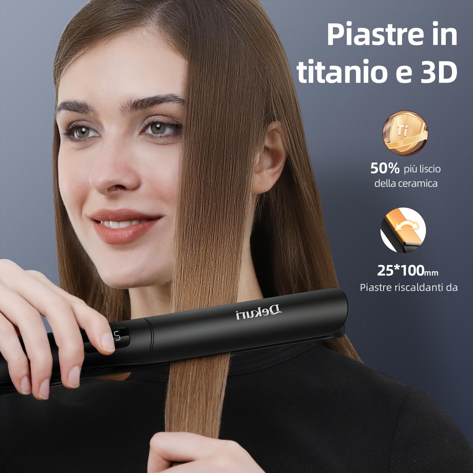 Dekuri piastra capelli, piastra larga 42 mm, piastra per capelli in ceramica a base d'acqua senza attrito per capelli lisci e setosi, piastre capelli professionale per donne (Carbone)