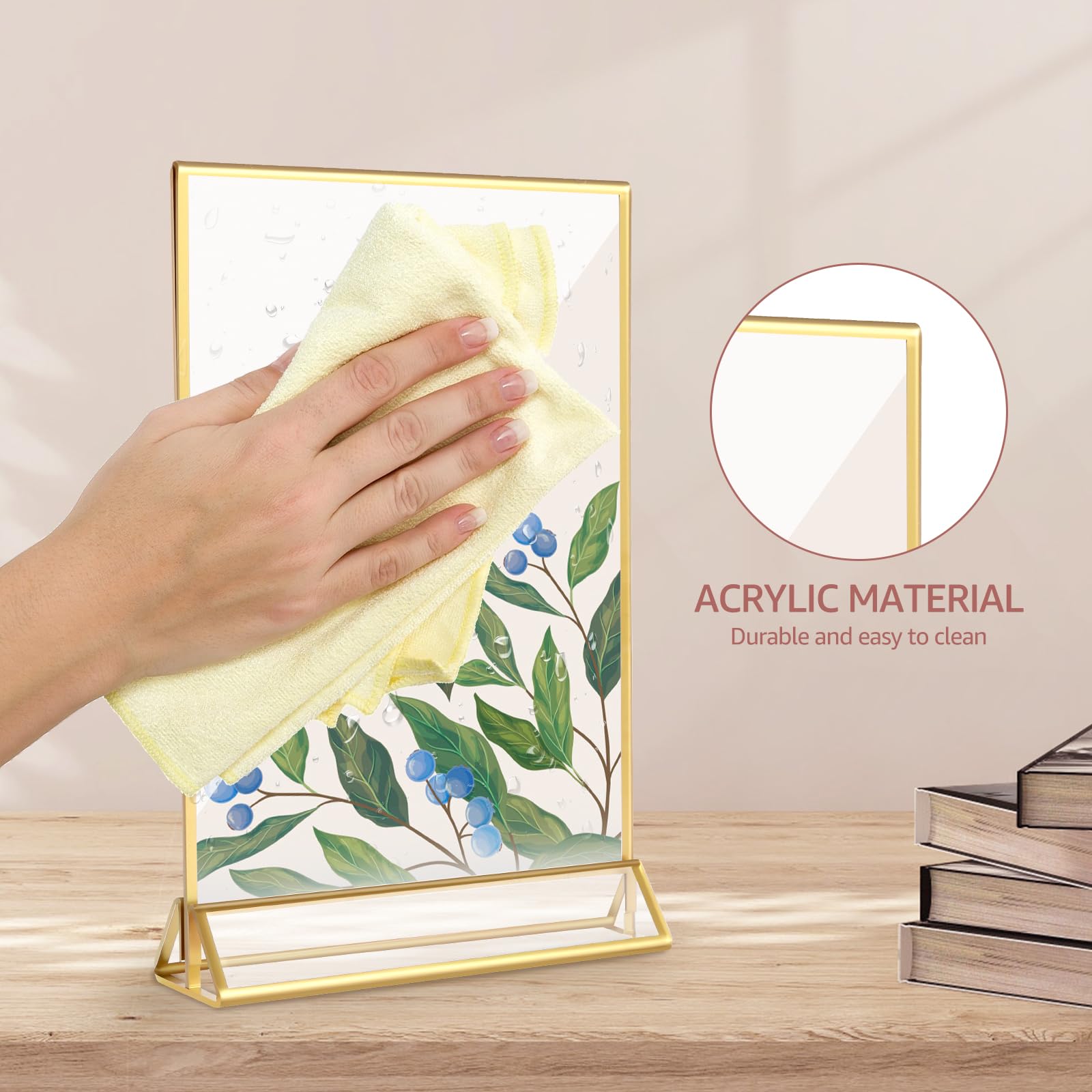 6 soportes acrílicos transparentes de doble cara para carteles, soporte de mesa con borde dorado, soporte multiusos para menú, estante para letreros de mesa para el hogar, boda, restaurante, oficina