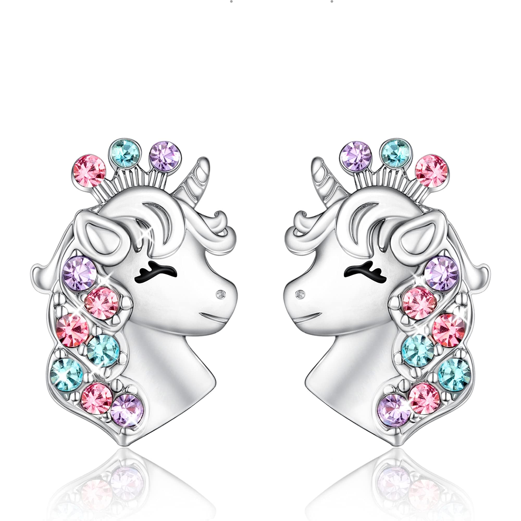 orecchini bambina unicorno, con simpatico disegno di unicorno, orecchini per bambini con tanti dettagli e brillantini
