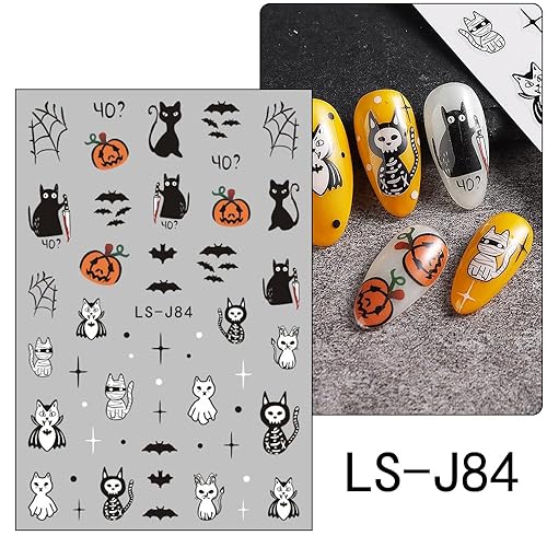 Miniatura 8 de Calcomanías de arte de uñas de Halloween, calcomanías 3D, autoadhesivas, lindas calcomanías de calabaza fantasma, calcomanías de uñas de murciélago,