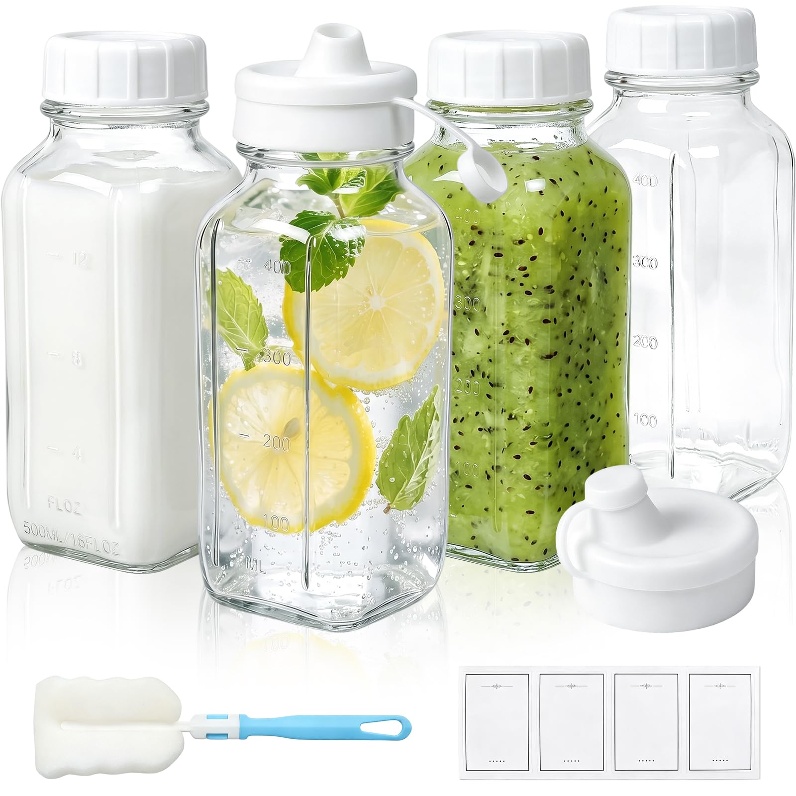 500ml Glass Milk Storage Bottle with Airtight Screw Lids & Pour Spout