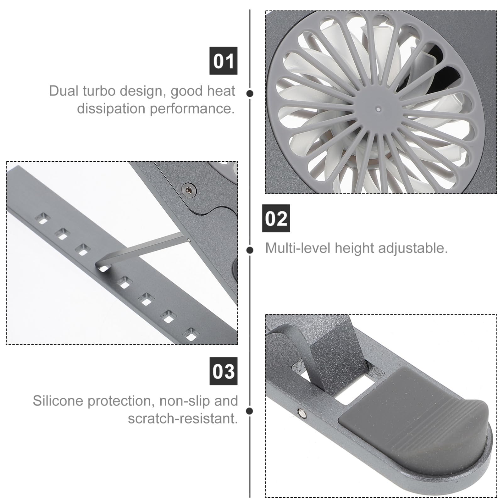 Supporto Notebook Ventilato in Lega di Alluminio Doppia Dissipazione e Aspirazione a Turbina, Base di Raffreddamento Regolabile per Laptop e Tablet