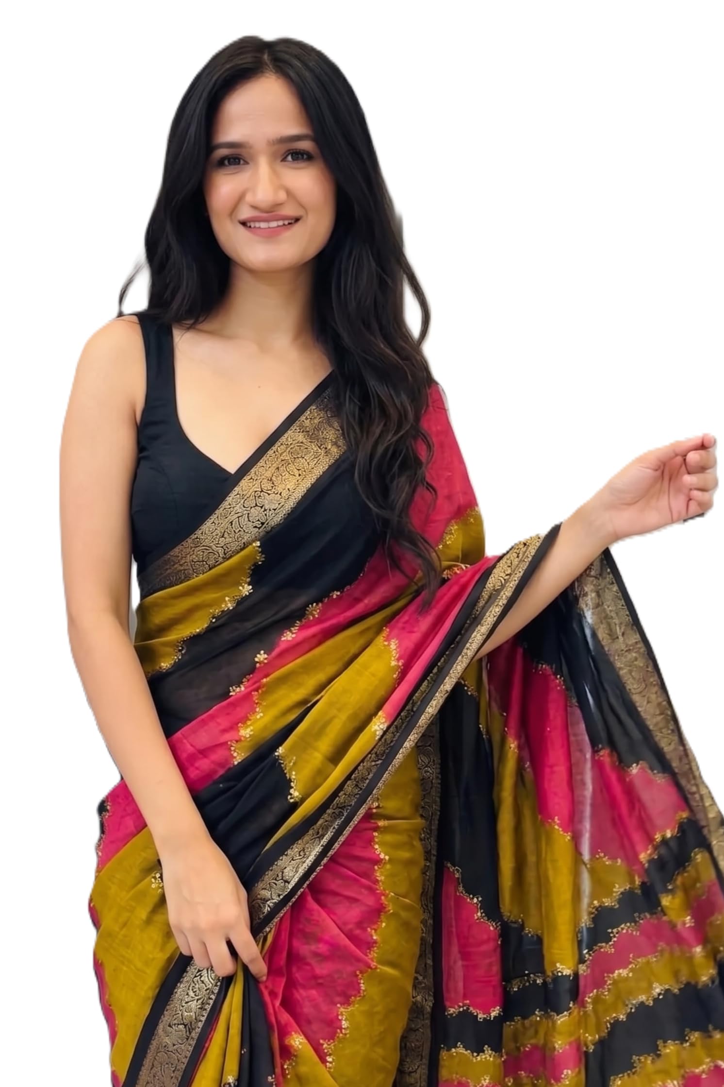superlaxmi Women's Dola Crepe Silk Saree with Unstitched Blouse (Multicolor)-picture-21