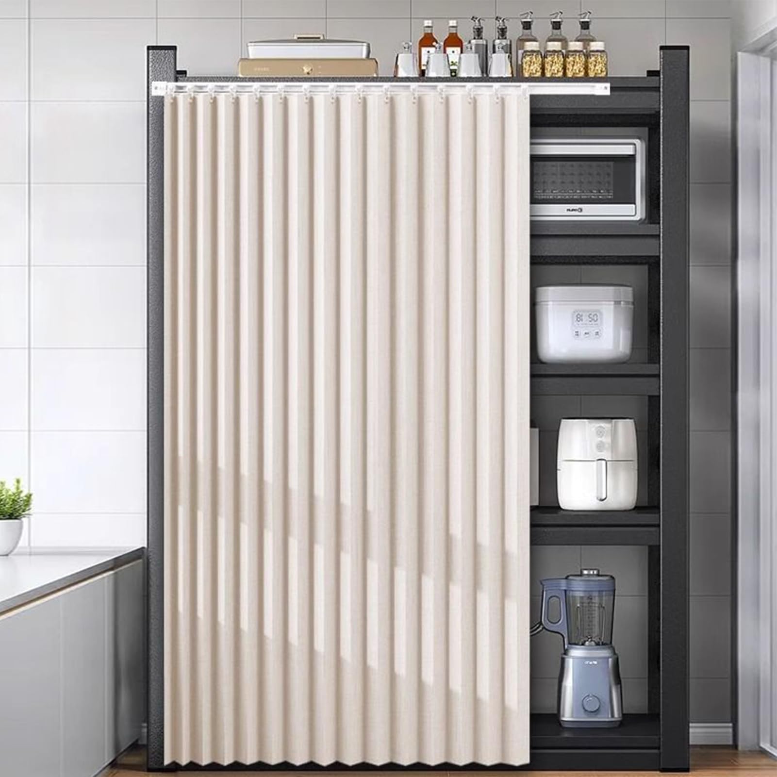 Rideaux de placard anti-poussière beige 70x90cm pour masquer les étagères de cuisine