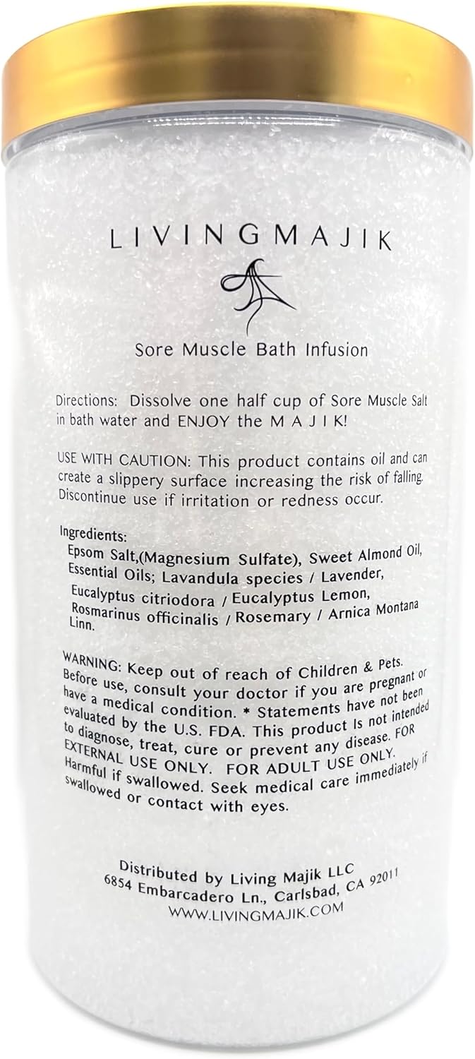 The Salt 32 oz - All-Natural Sore Muscle Bath Infusion with Epsom Salt, Essential Oils, Arnica & Hydrating Sweet Almond Oil | Ideal for Muscle Pain, Tension & Stress Relief.