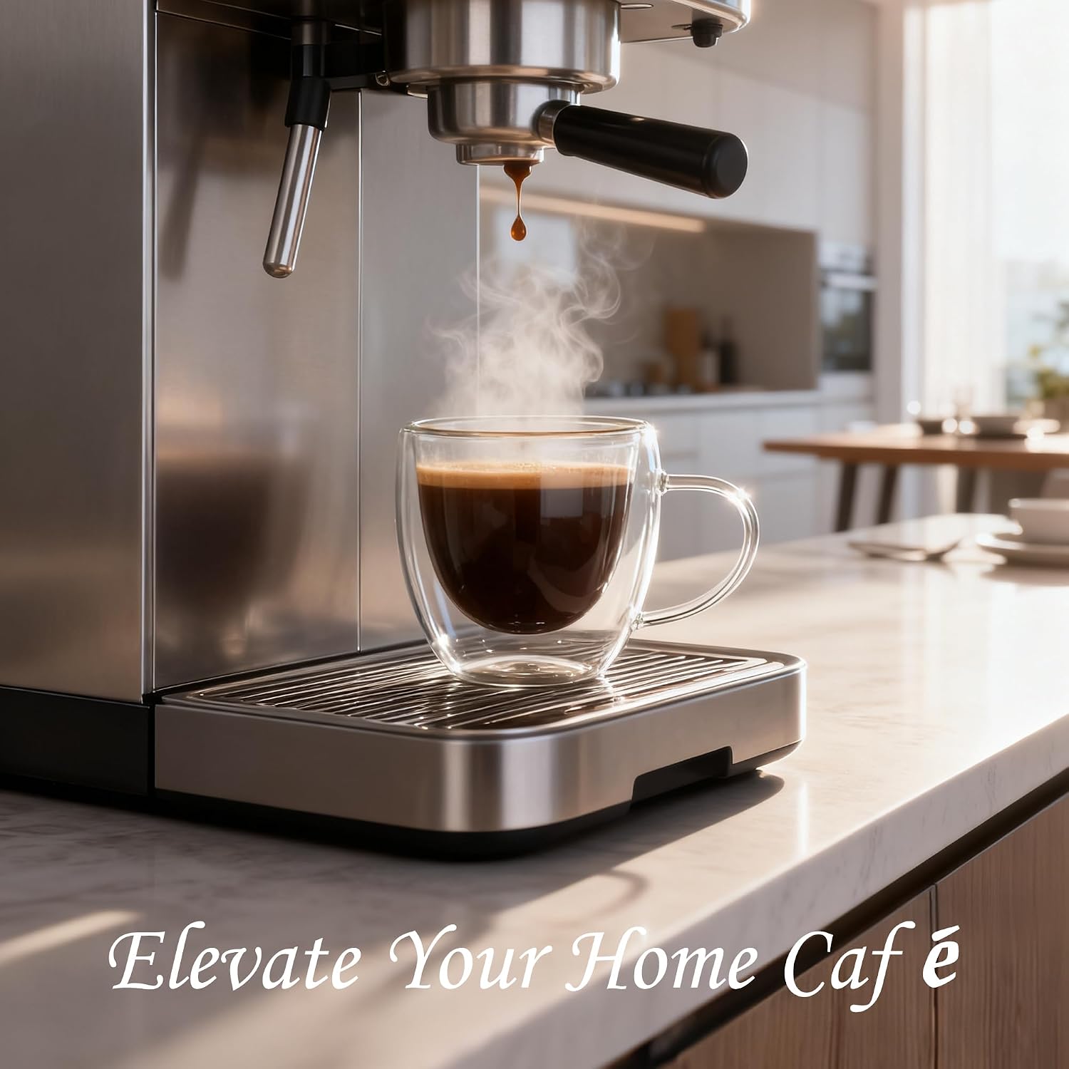 Gulex Espresso Cups, Double Wall Glass Coffee Espresso Cups with Handle, 4 oz, Clear, Set of 2 (Set of 2)