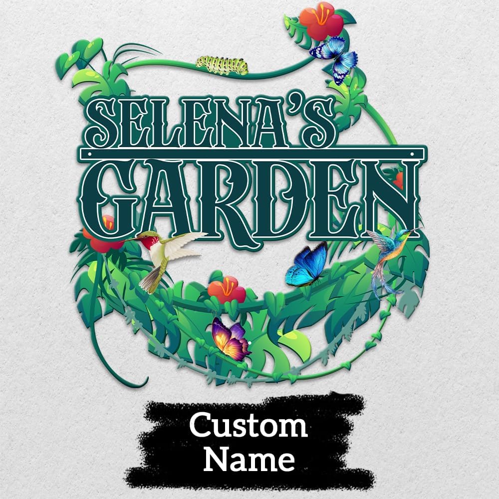 MeMate Garden Signs, Personalized Metal Signs, Garden Sign to Personalize, Large Sign for Tropical Garden She Shed, Customized Name Wall Art for Garden Outdoor Decor, Personalized Outdoor Plaque