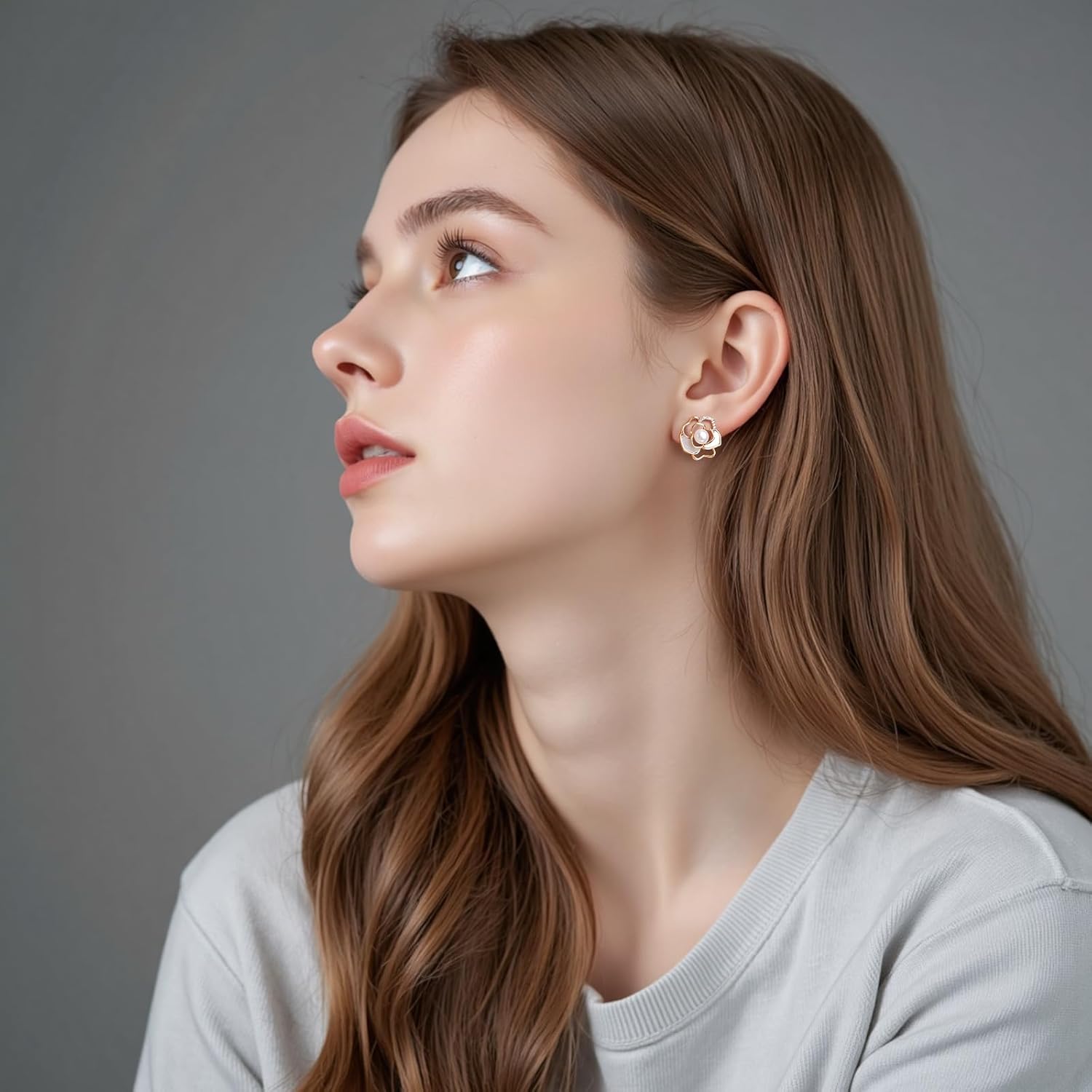 Elegant Stud Earrings for Women,Small Gold Flower Earrings with Tiny Pearl and Crystal - Image 2