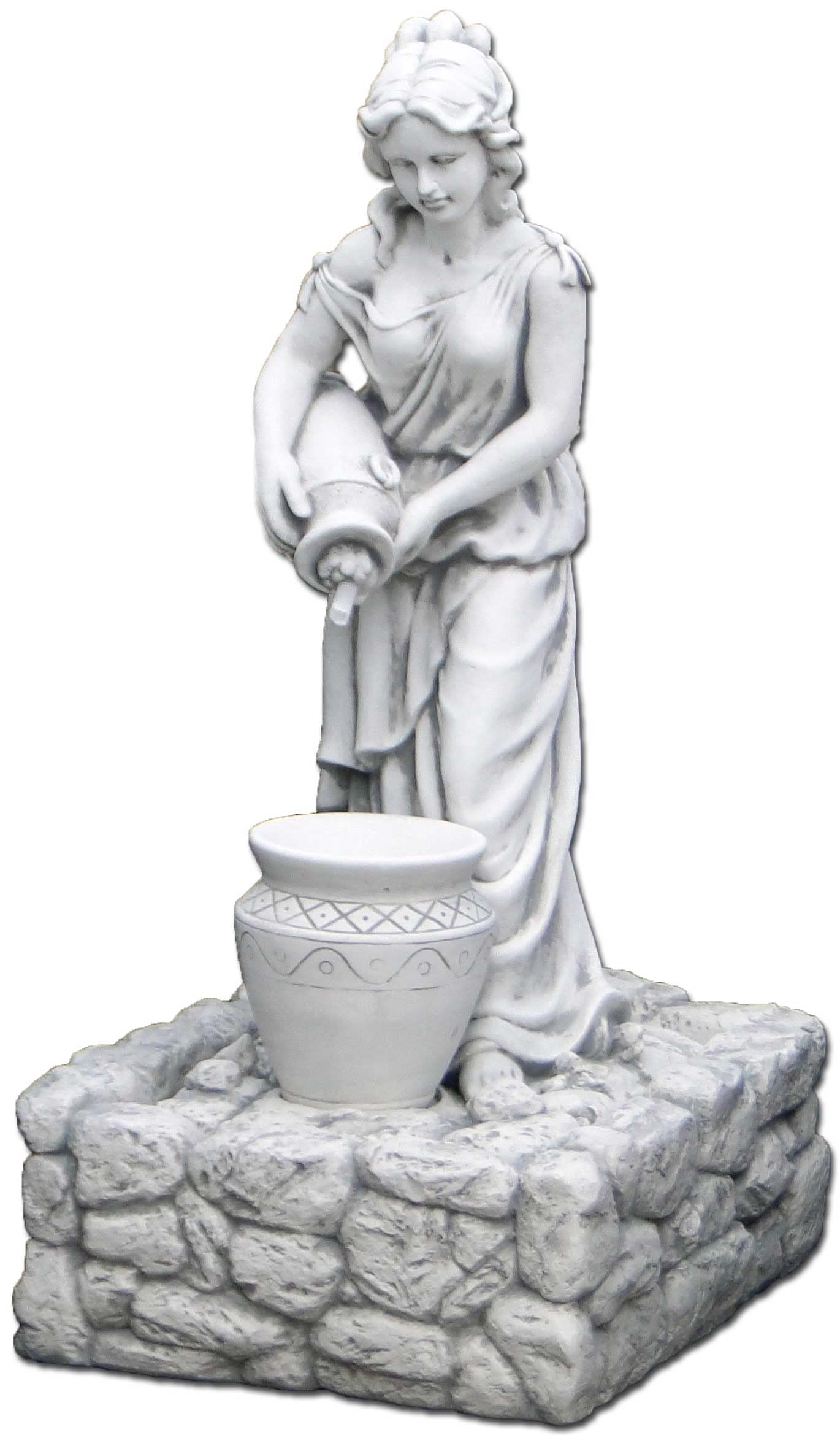 Fontana da giardino in pietra - statuetta di donna con la brocca, grande decorazione per esterni, 98 cm
