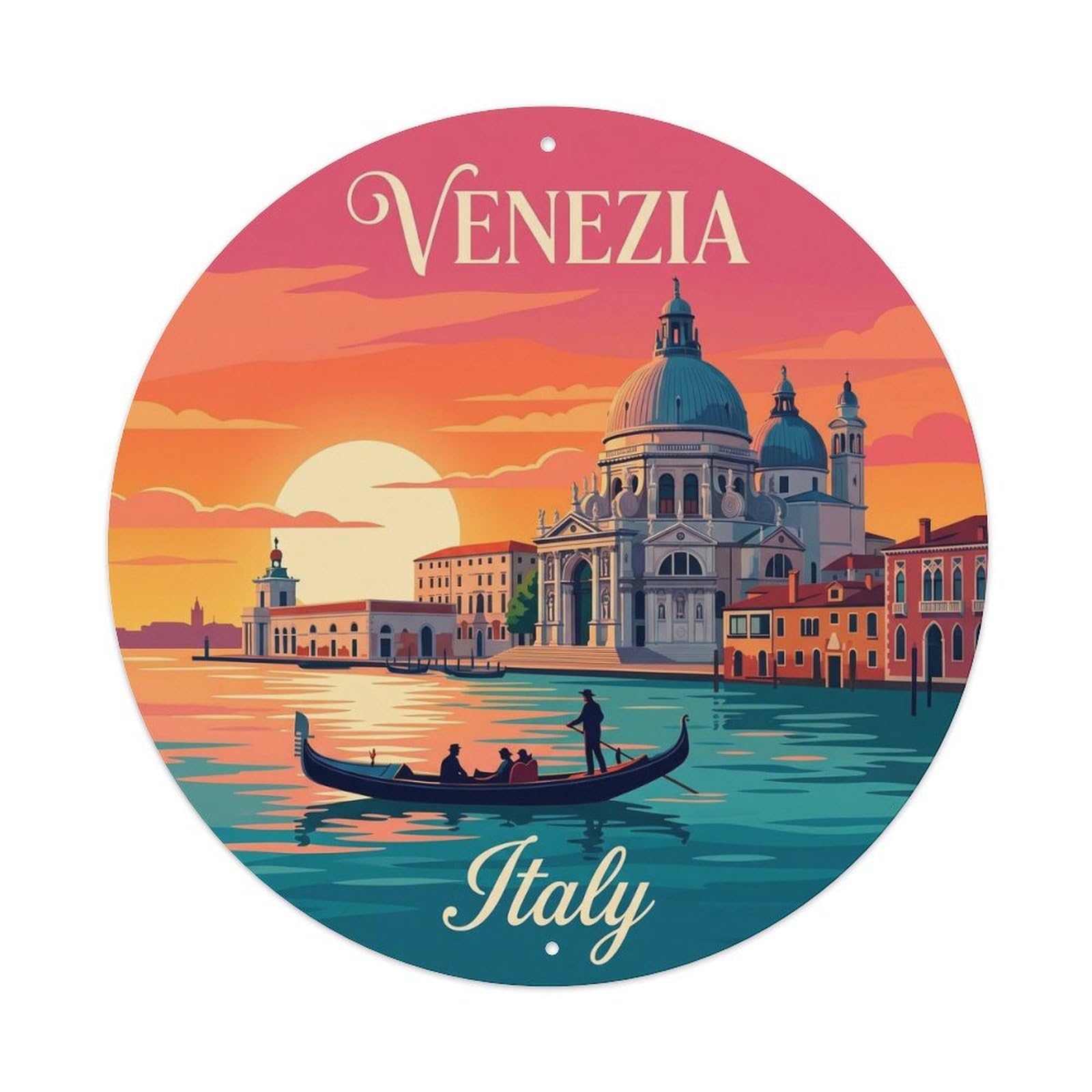 Vintage Travel Italy Cathedral Adventure Metal Tin Sign Plaque Wall Decor for Cafe, Club, Garden Round Metal Poster 8x8Inch