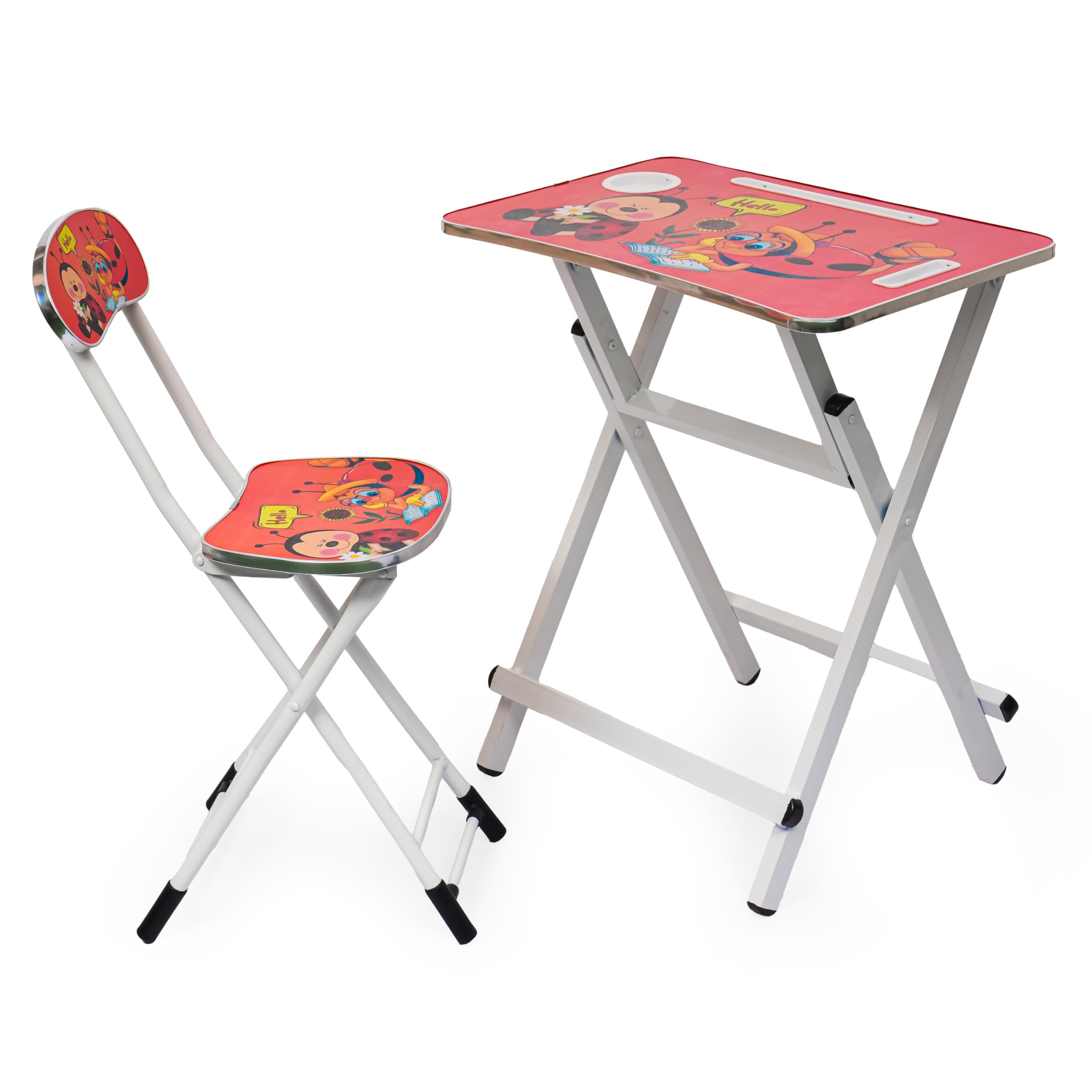 UNIQ. Red Kids' Table and Chair Set – Foldable Study Desk with Cartoon Graphics, Tablet Slot, and Cup Holder for Toddlers-image-37