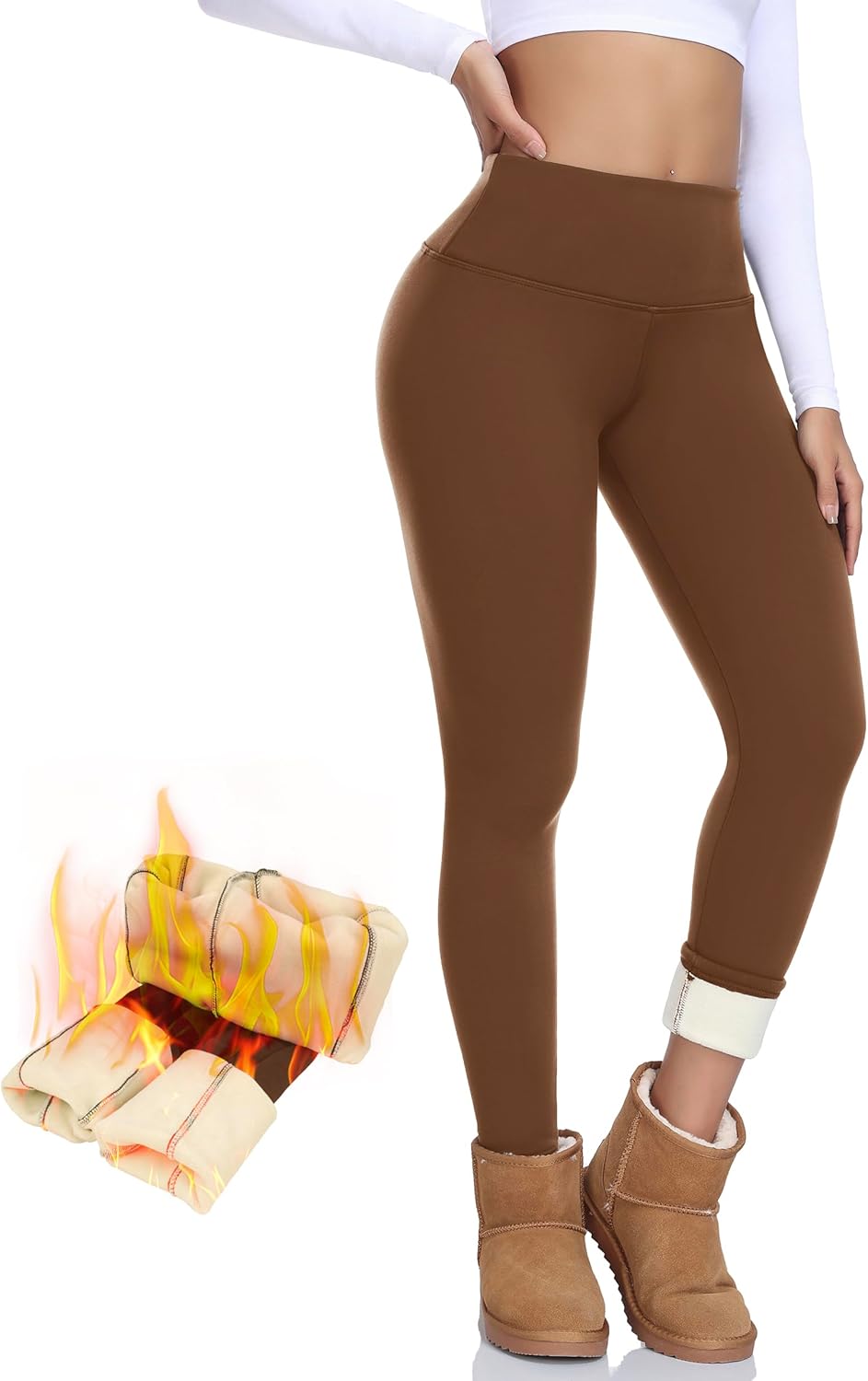 NEW YOUNG Thick Fleece Lined Leggings Women-High Waisted Winter Thermal Warm Yoga Pants Tummy Control