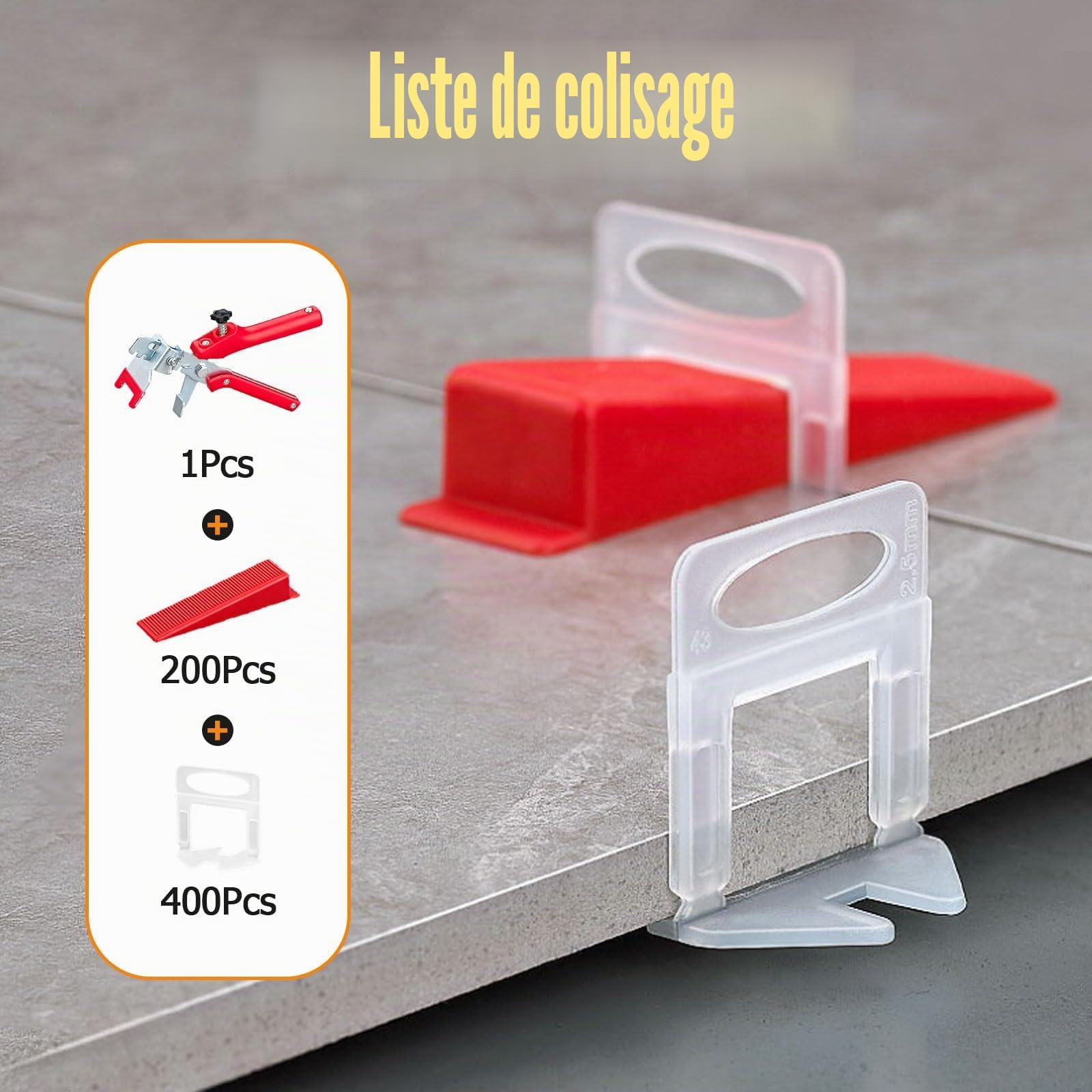Kit Nivellement Carrelage avec 1 Pince, 2mm 400 Pièces Clips, 200 Cales Réutilisables, Système Croisillon Joint Carrelage Autonivelant, Outillage Niveleur Carrelage pour Bricolage et Professionnels