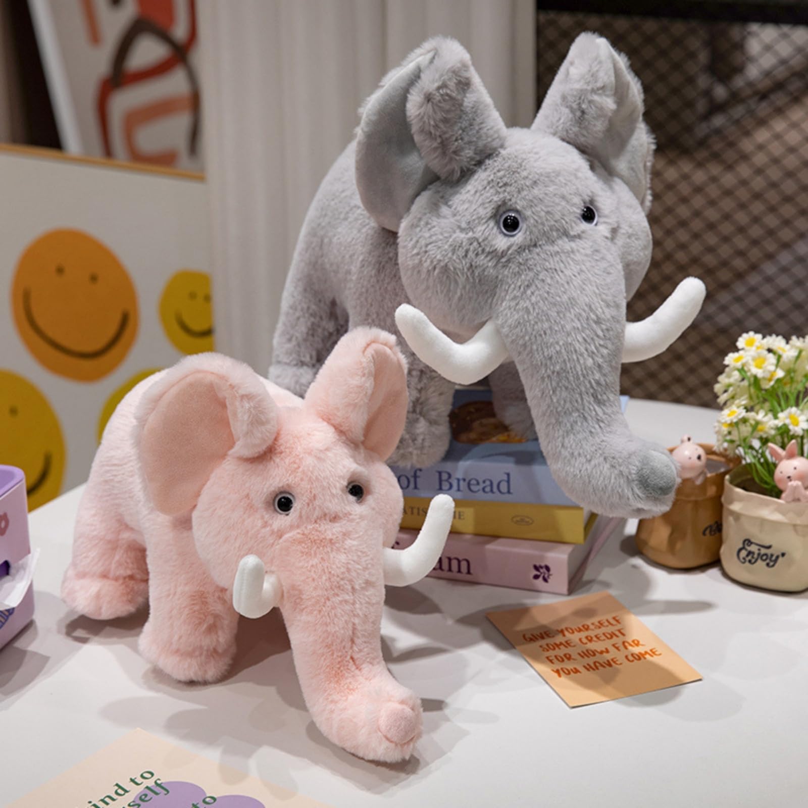 Elefant Kuscheltier, Weiches Kuscheltier in Hellgrau mit Großem Rüssel & Ohren 35/45/60cm, Kawaii Flauschiger Blauer Elefant, Gefülltes Tierfigur, für Kinder Baby Mädchen Jungen (60cm,Rosa)