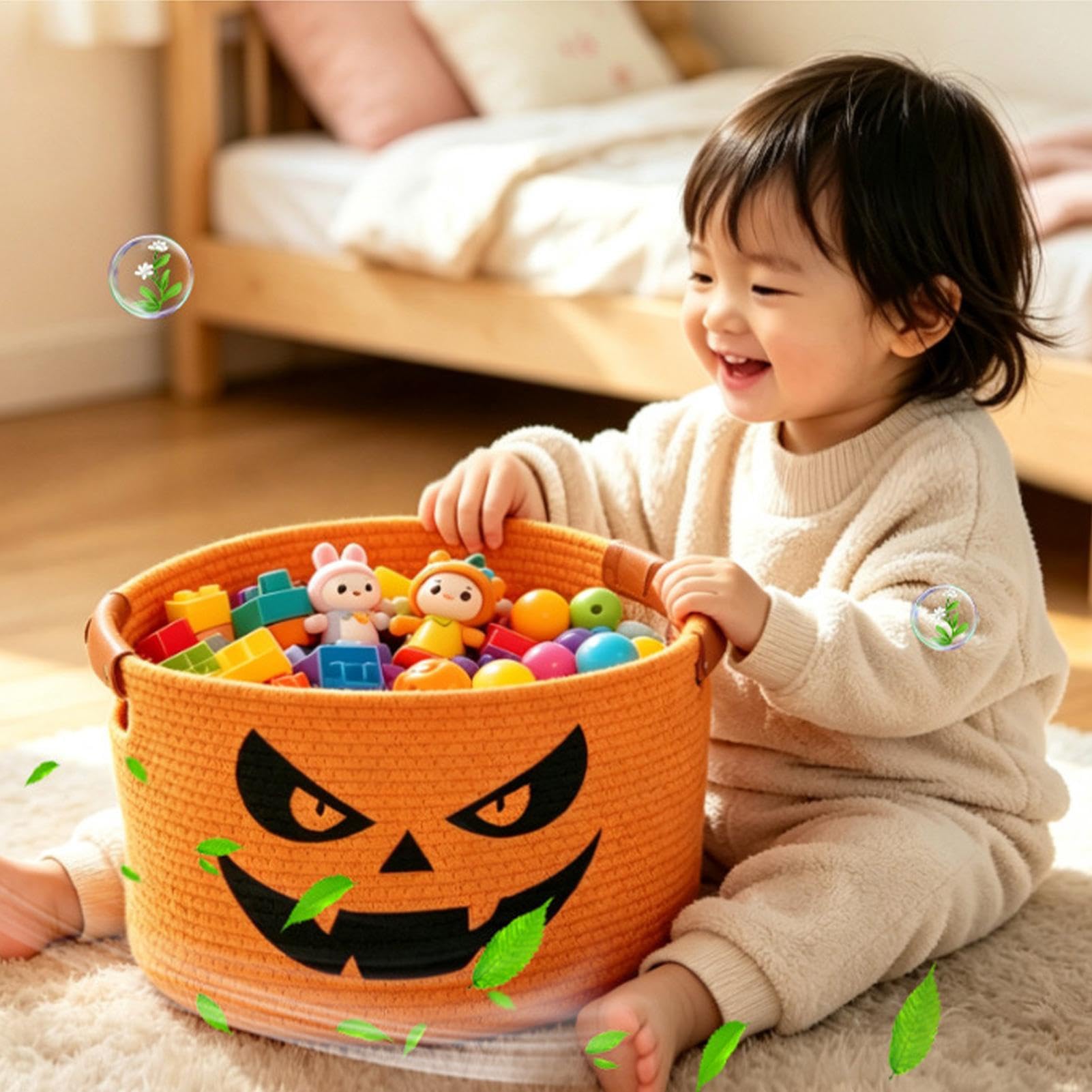 Dekoracyjny kosz na Halloween w kolorze pomarańczowym, pleciony kosz dyni | Uroczy kosz na słodycze lub kwaśne zabawki przekąski pranie salon dom sypialnia biuro