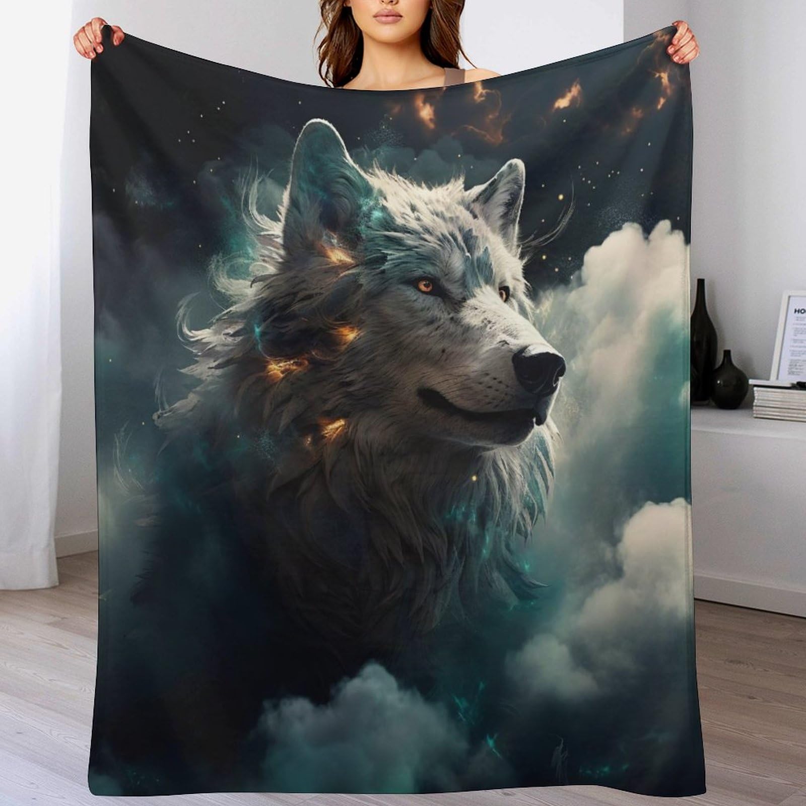 Couverture loup chaude et légère en flannel super doux pour décoration de salon