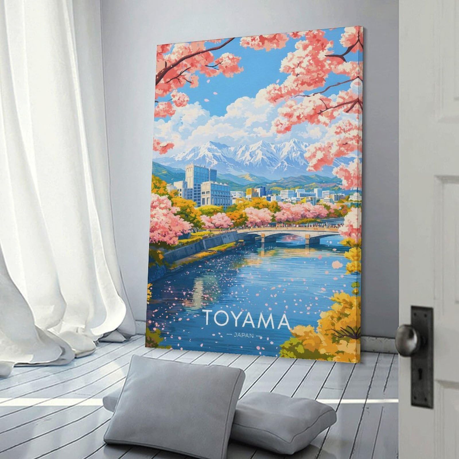 Junmoney Wall Picture Print Toyama Japan Cherry Blossoms And Mountains, 08x12inch(20x30cm), for Living Room, Lounge Or Sitting Room, A Home Accent with Warm Character