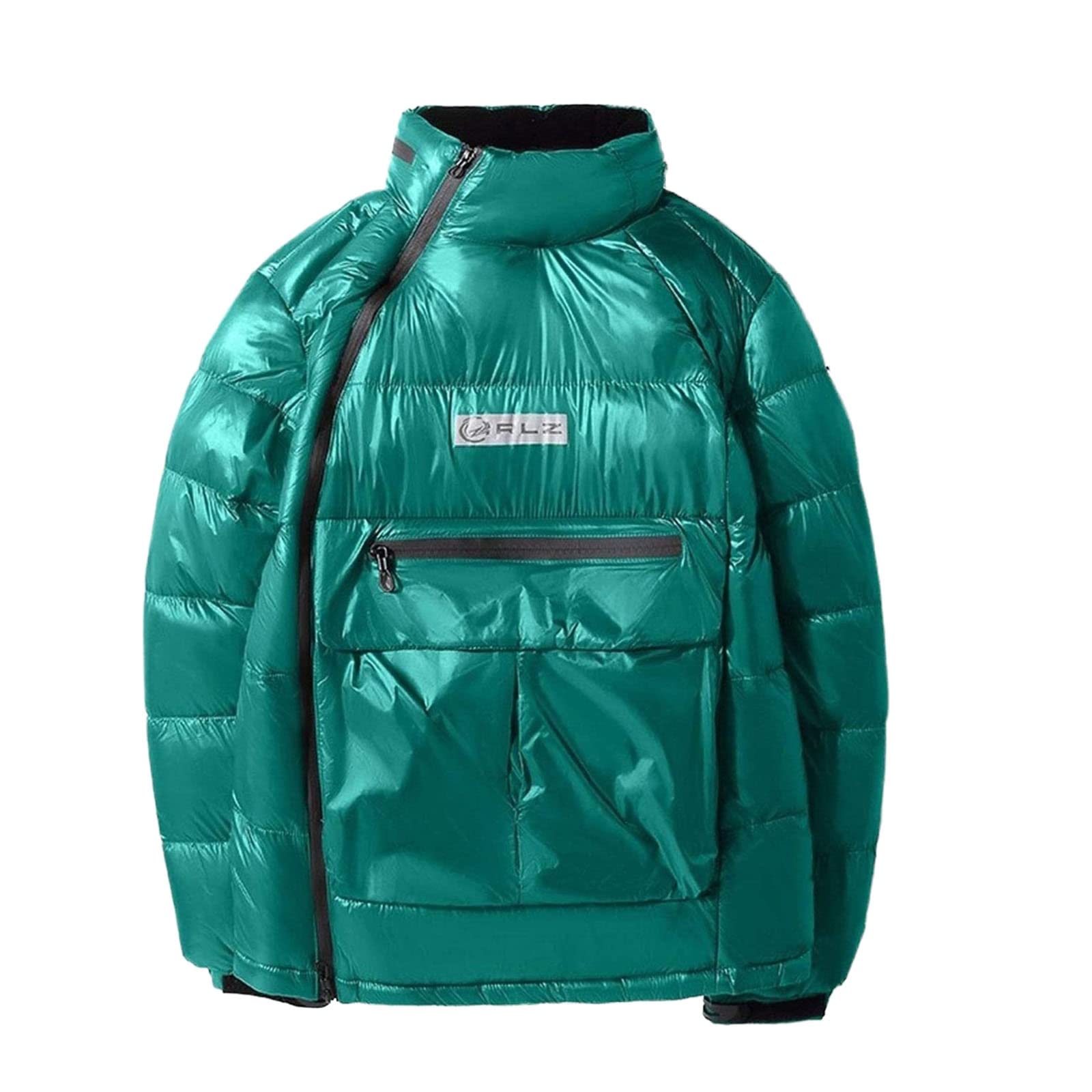 Classic Cotton Padded Coat Casual Outdoor Jackets with Big Pockets Fashionable Glossy Coat (Color : Green)