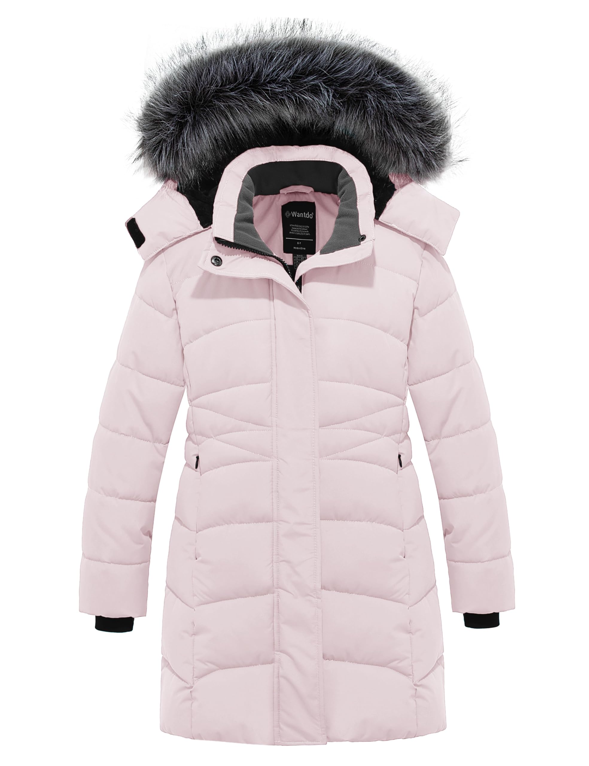 wantdo Girls Winter Coats Long Puffer Jackets Fleece Lined Removable Hood