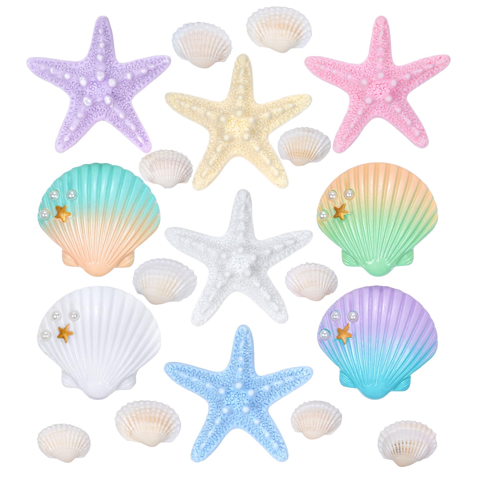 19PCS Shells Starfish Cake Decor Under the Sea Ocean Cake Decorations Under the Sea Cake Toppers Shells Beach Cake Decorations for Sea Ocean Beach Theme Birthday Wedding Party Supplies (Colorful)