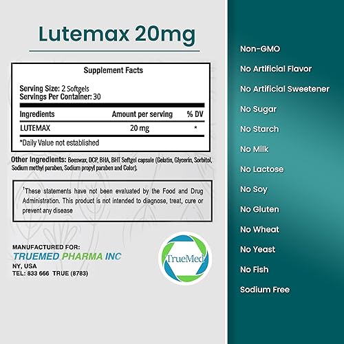 Miniatura 2 de Luteína 20 mg con zeaxantina 4 mg  Suplemento de salud ocular para claridad visual, filtrado de luz azul y salud macular  Fórmula antioxidante para