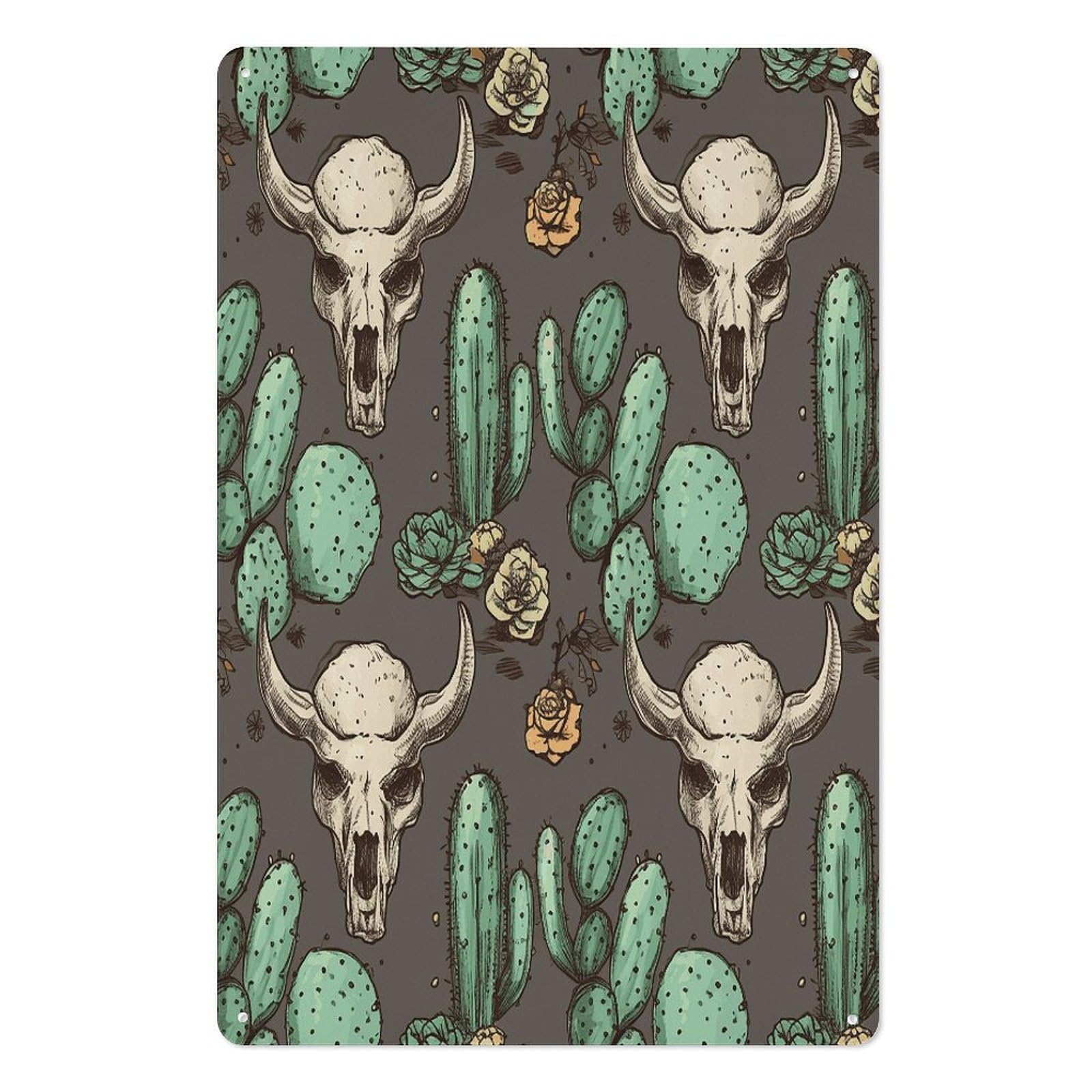 Adfgyerh Style Skull Of Bull And Cute Cactus Tin Sign Hanging Art Prints,Wall Decor For Gifting And Party Decoration 7.9X11.8 Inch,Wall Art For Home Garden Greenhouse Living Room Bedroom Yard