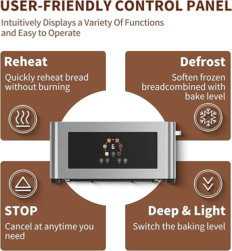Miniatura 8 de Tostadora de 4 rebanadas con pantalla LCD táctil, tostada extra larga con ranuras anchas, tostadora inteligente con 6 niveles de dorado,