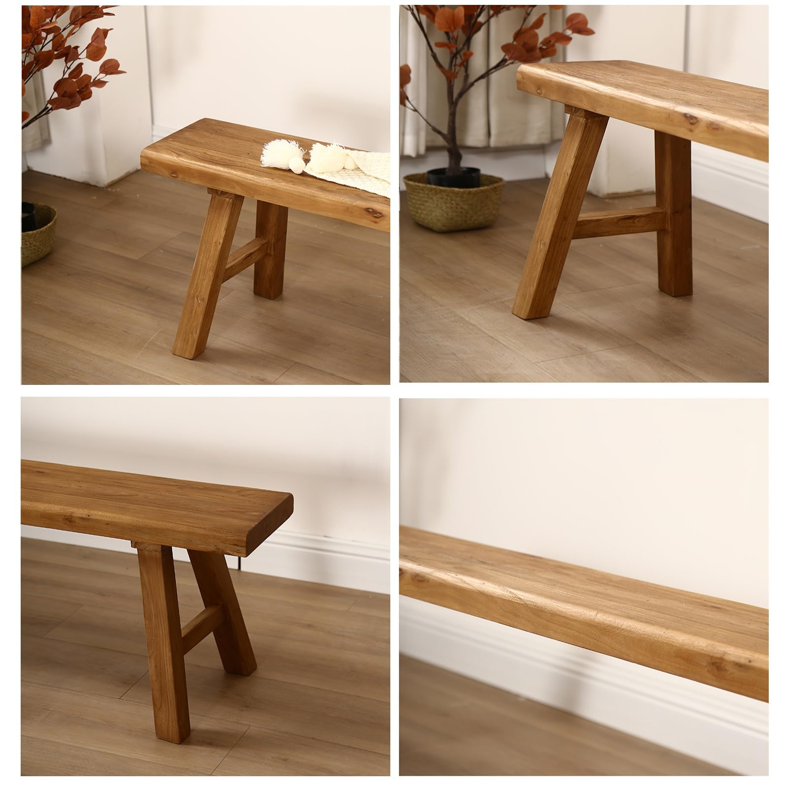 Banco de madera de estilo rústico for interiores, ideal for sala de estar y comedor, banco de entrada de cocina de madera natural sin brazos, banco de zapatos de madera maciza(50*26*45cm)
