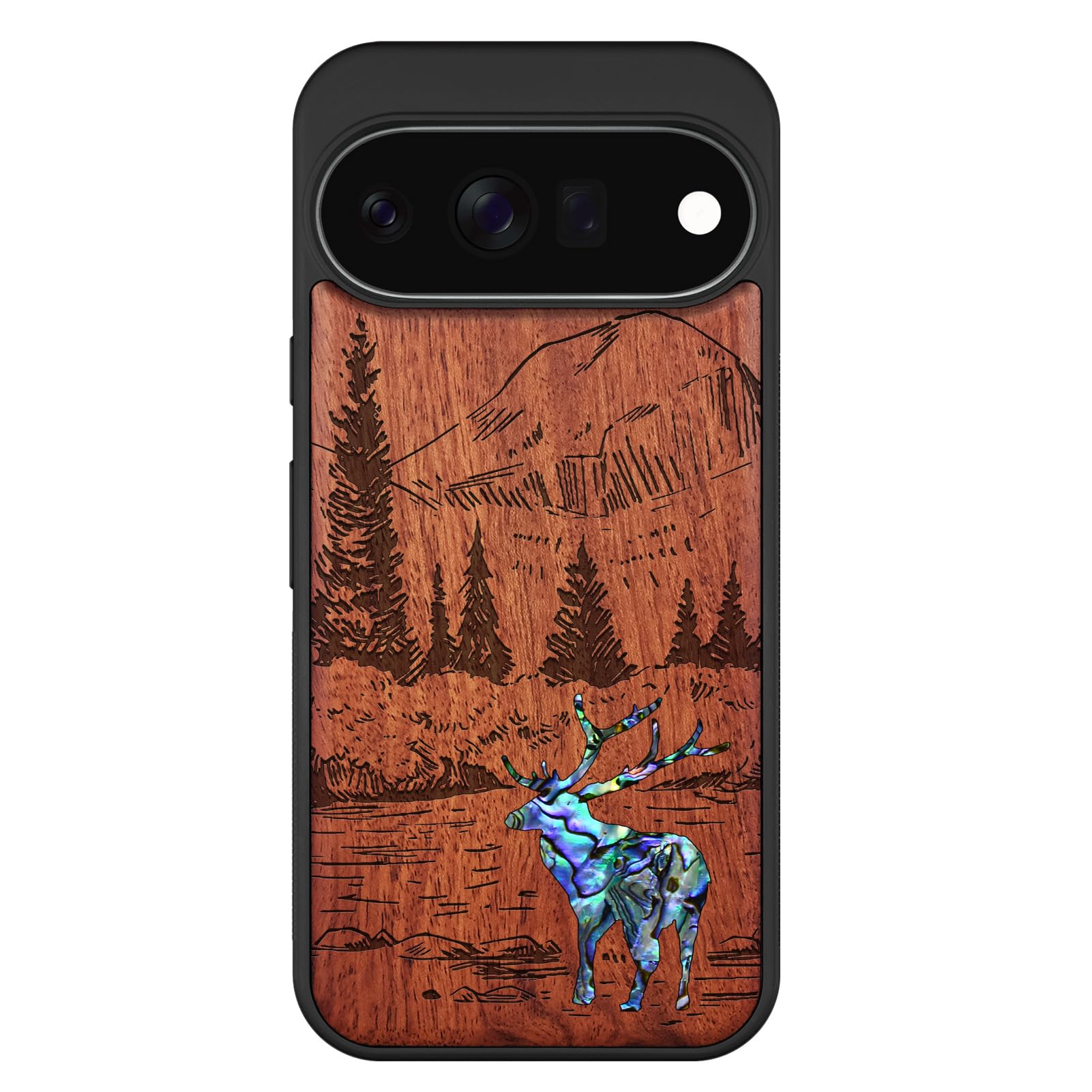 Carveit Madera Funda para Google Pixel 11 (Rosa-Ciervo del Bosque)
