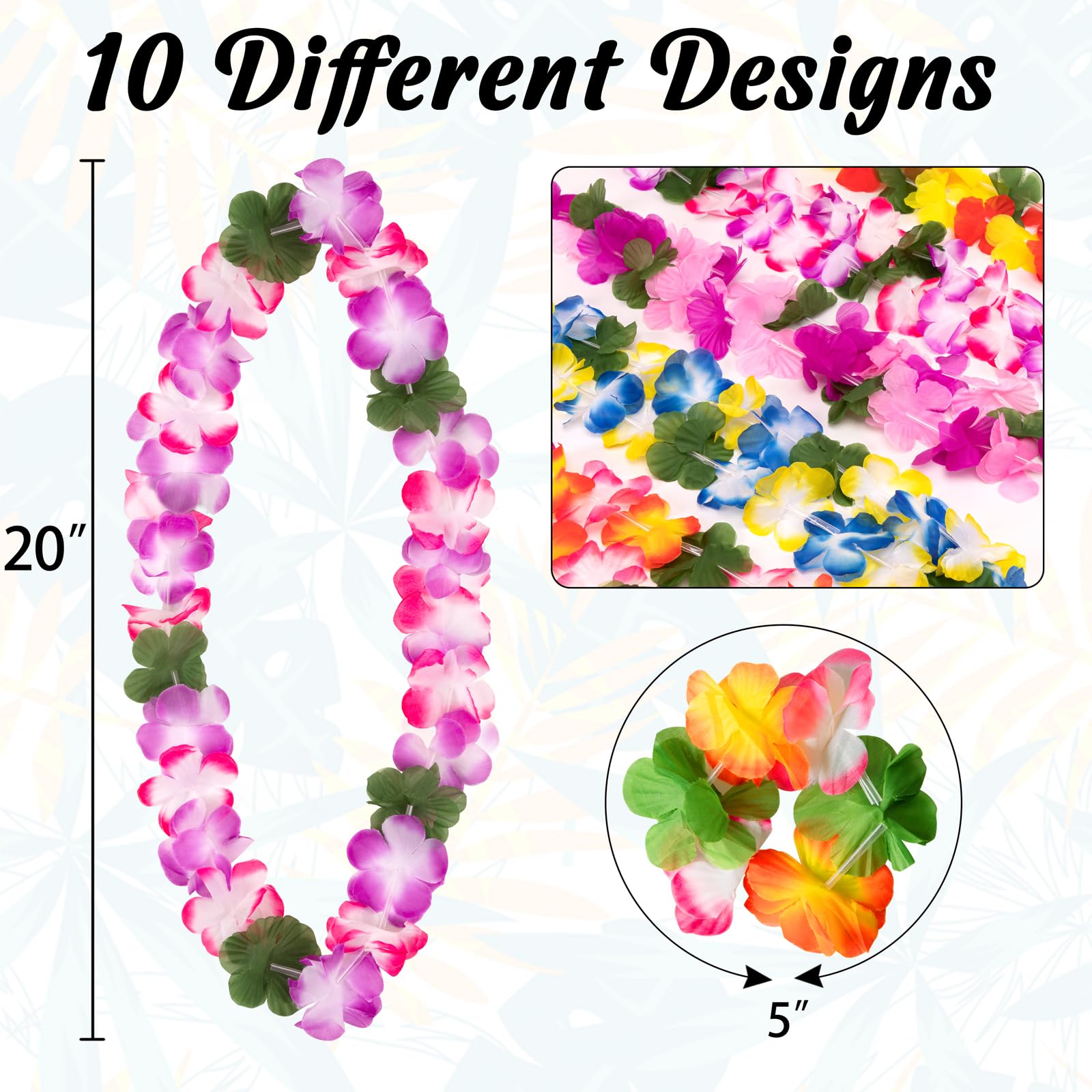 Moon Boat 60 Pieces Hawaiian Luau Leis - Tropical Tiki Hibiscus Flowers for Summer Pool Party Favors Supplies Decorations - 10 Styles — Amazon image 4