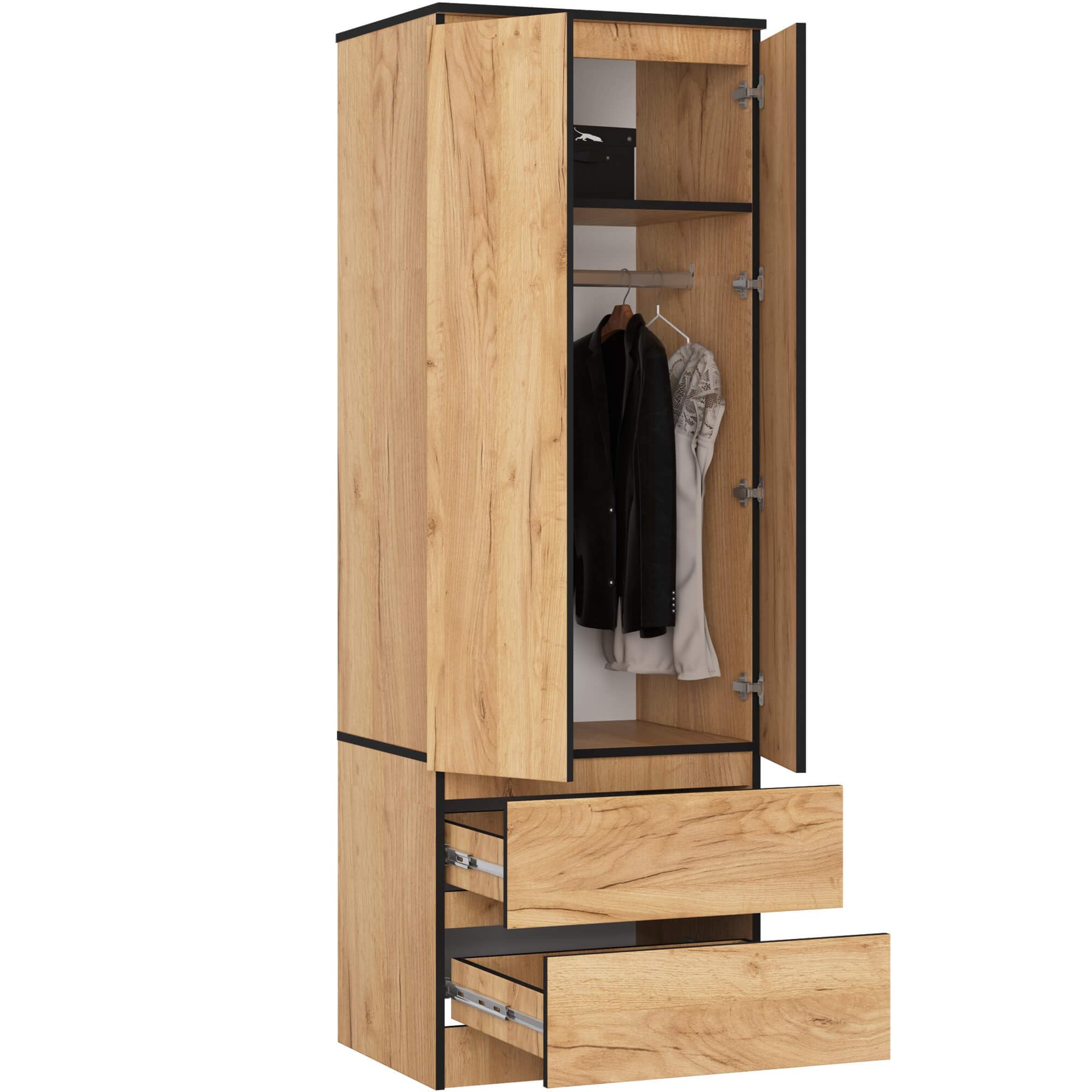 AKORD Armario S60 Roble Craft 60 cm 2 Puertas 2 cajones Frente en Color Roble Craft 1 Estante 60x51x180 cm