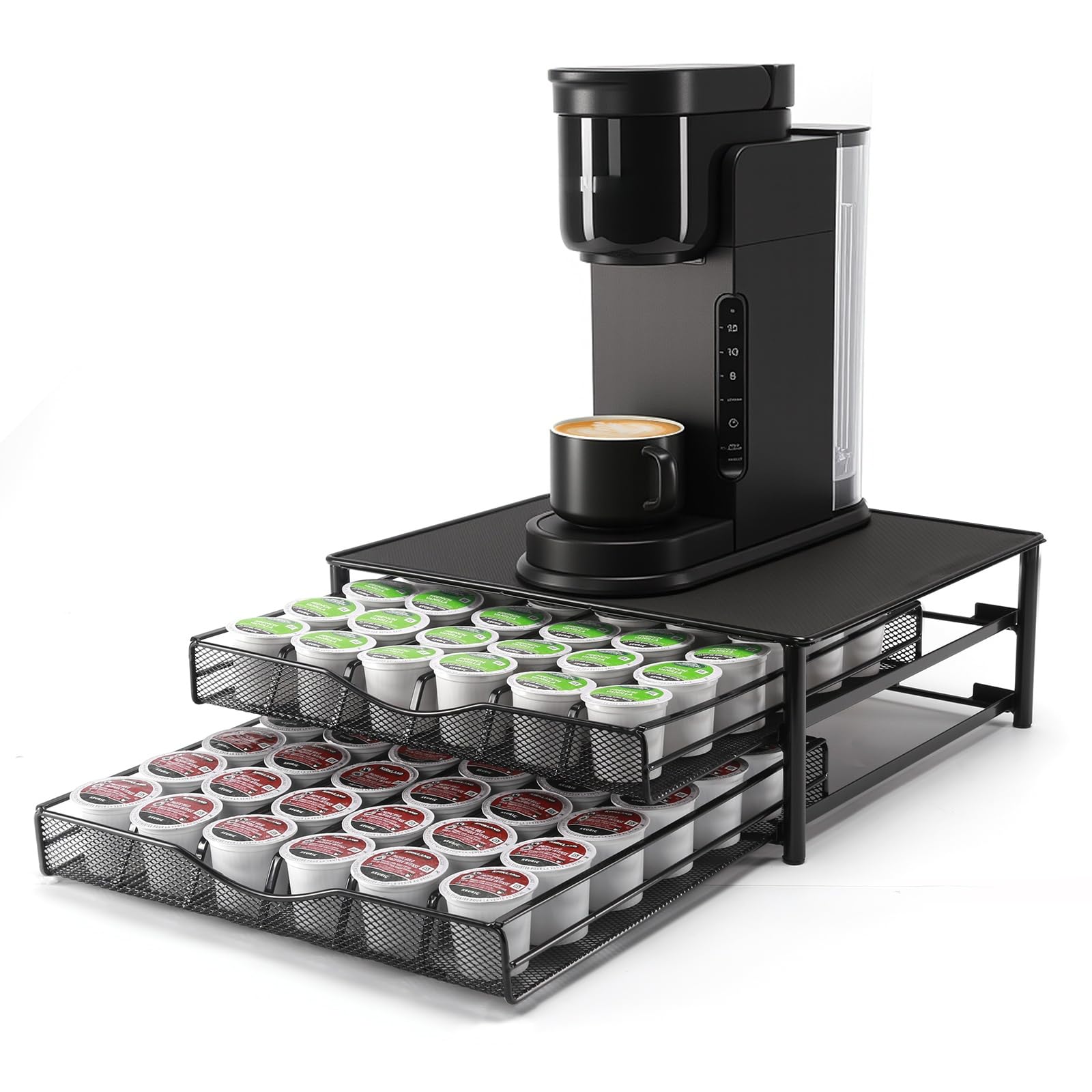 Porte-Capsule pour 72 Dolce Gusto Capsules, Support de Machine à Café avec 2 Tiroirs de Rangement Dosettes Antidérapants, Distributeur/Organisateur Capsules en Métal avec Surface Anti-Vibration