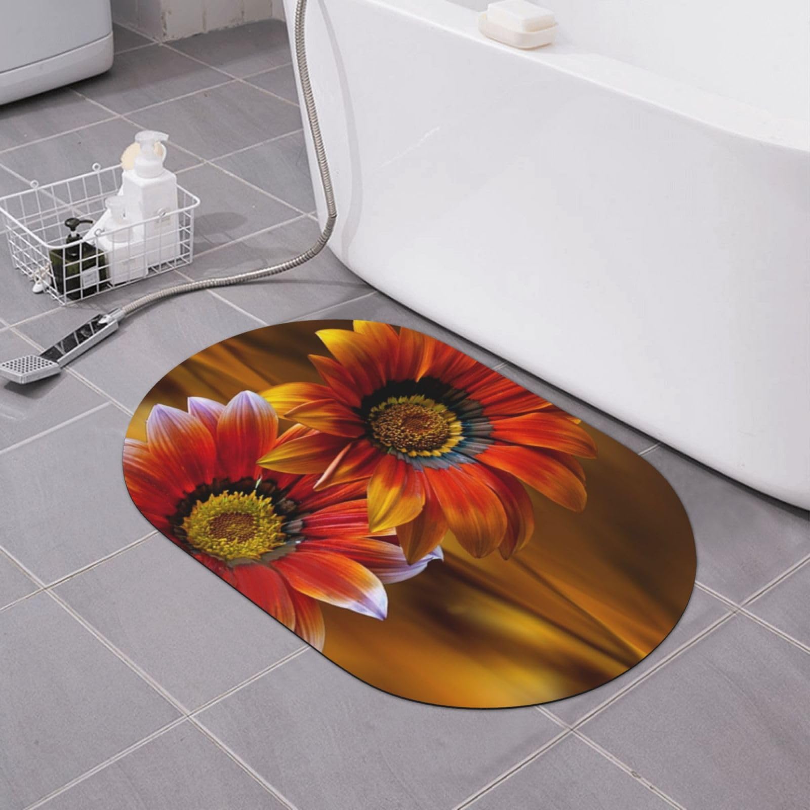 Tapis de bain tournesol rouge absorbant et antidérapant pour la douche