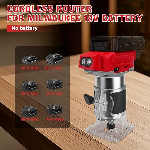 Miniatura 3 de Enrutador compacto inalámbrico para batería Milwaukee de 18 V, enrutador recortador sin escobillas de 800 W con 5 velocidades variables, 30000 RPM,